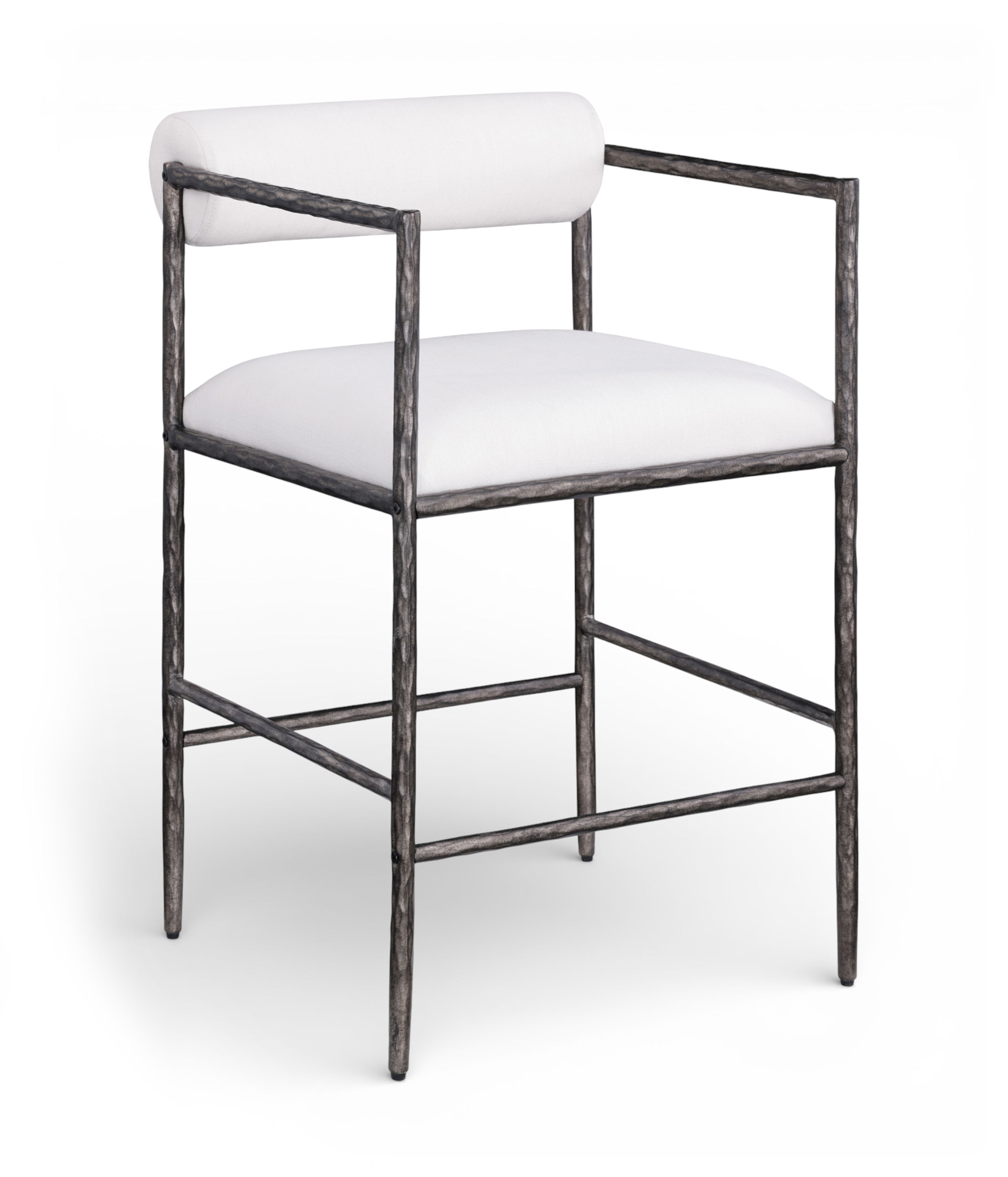 Axis - Linen Textured Fabric Upholstered Counter Stool (Set of 2) - Cream / Powder Coated Antique Black
