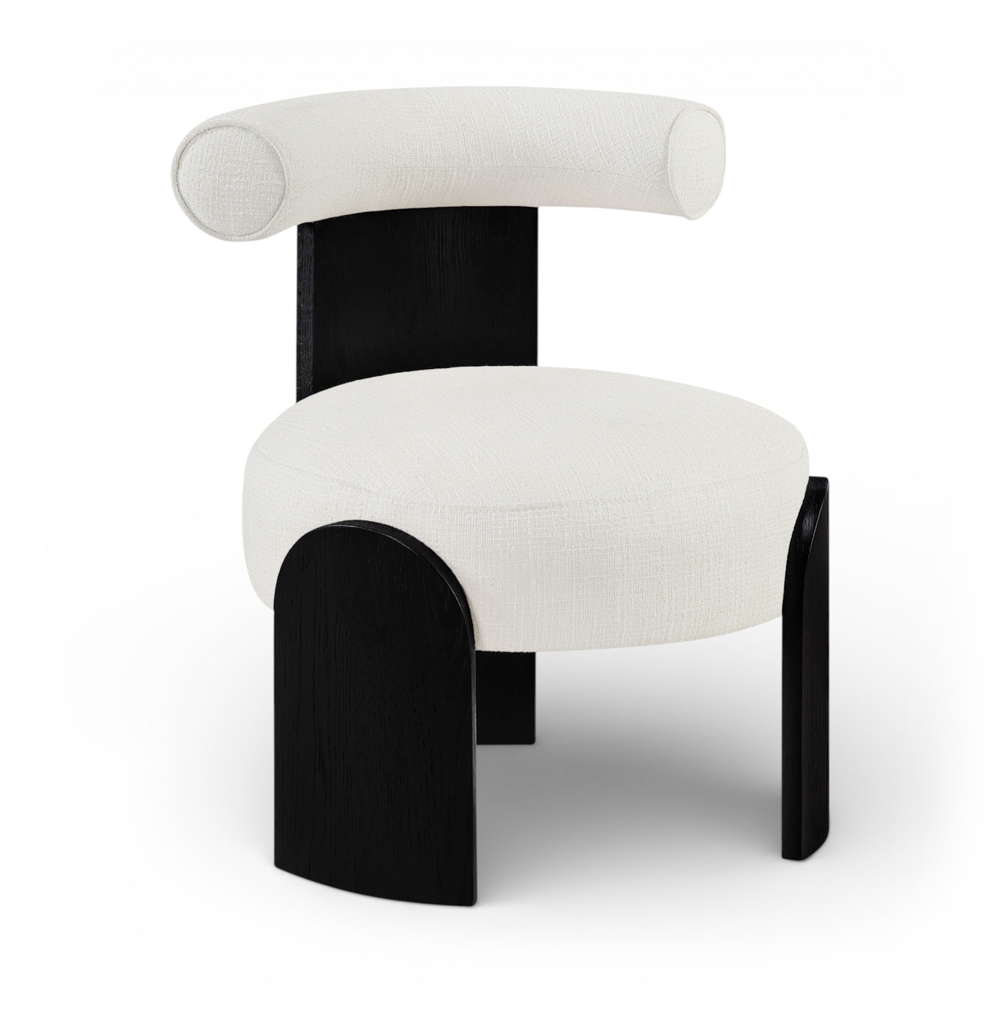 Calder - Linen Textured Fabric Upholstered Accent Chair - Cream / Painted Black