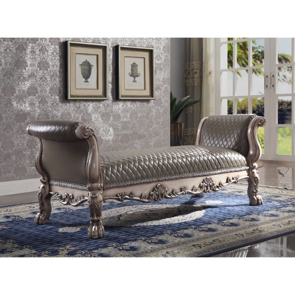 Dresden - Bench - Synthetic Leather & Vintage Bone White, silver, view 4