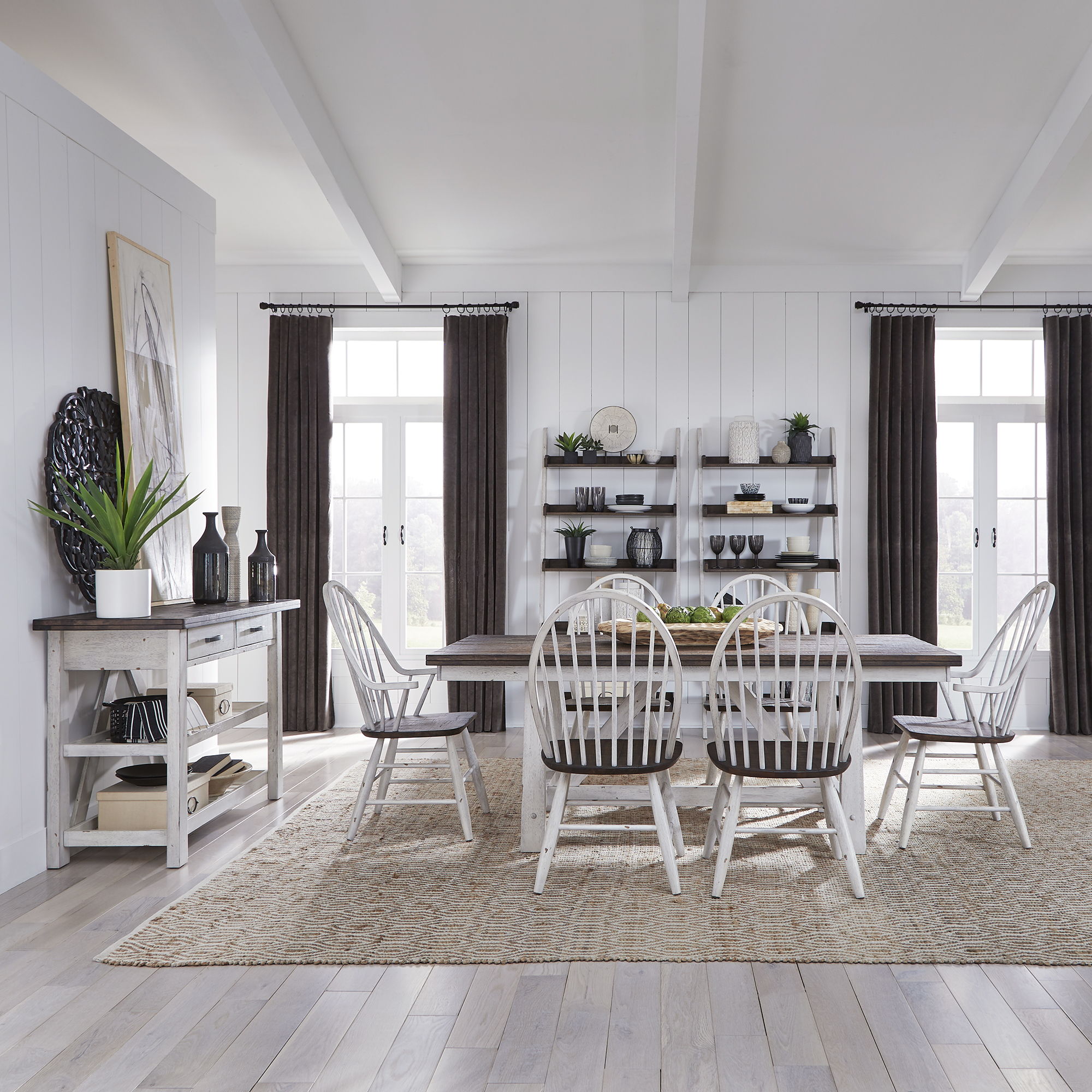 Liberty Furniture Farmhouse - 7 Piece Trestle Table Set - White