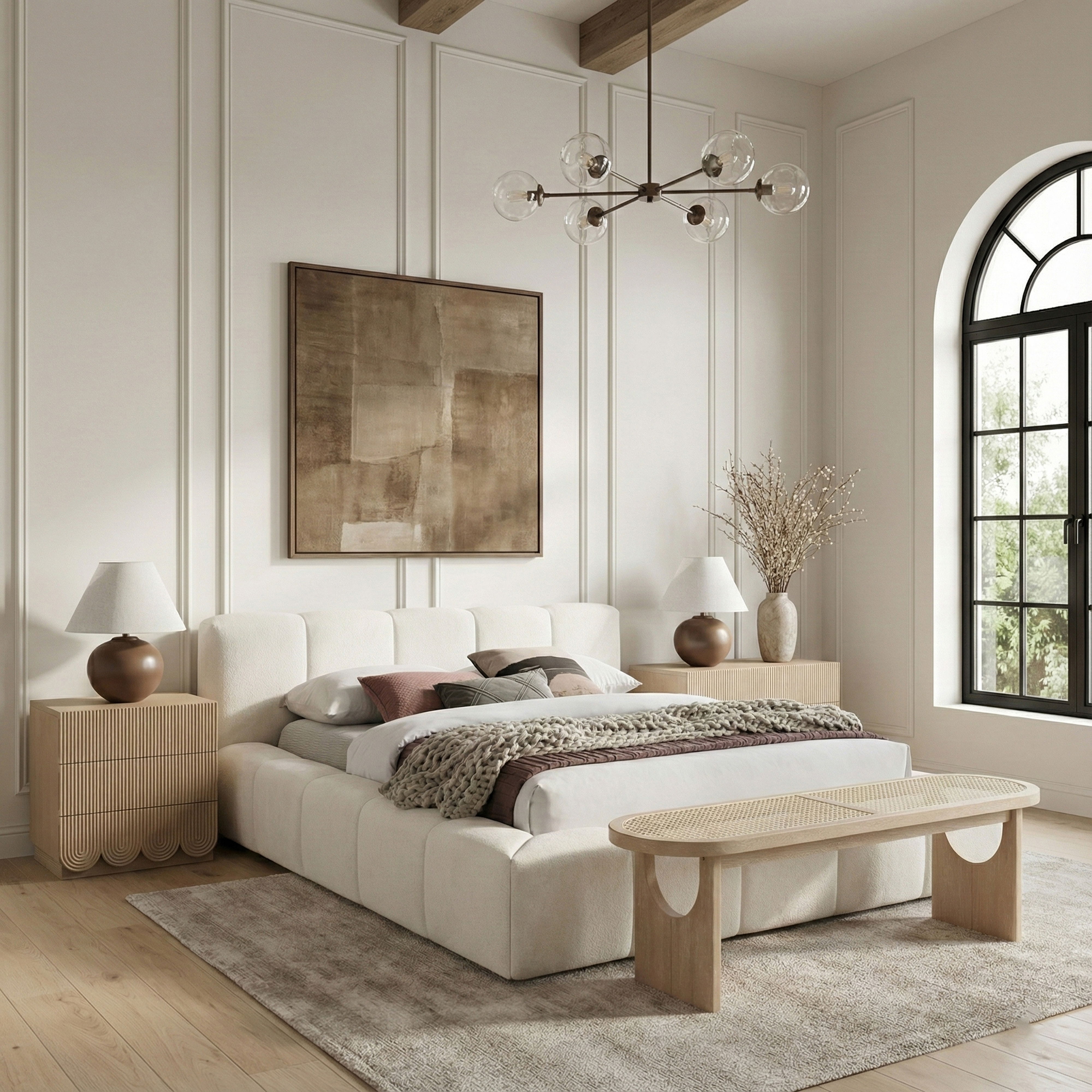 Canovia - Solid Wood And Faux Cane Bench - Natural