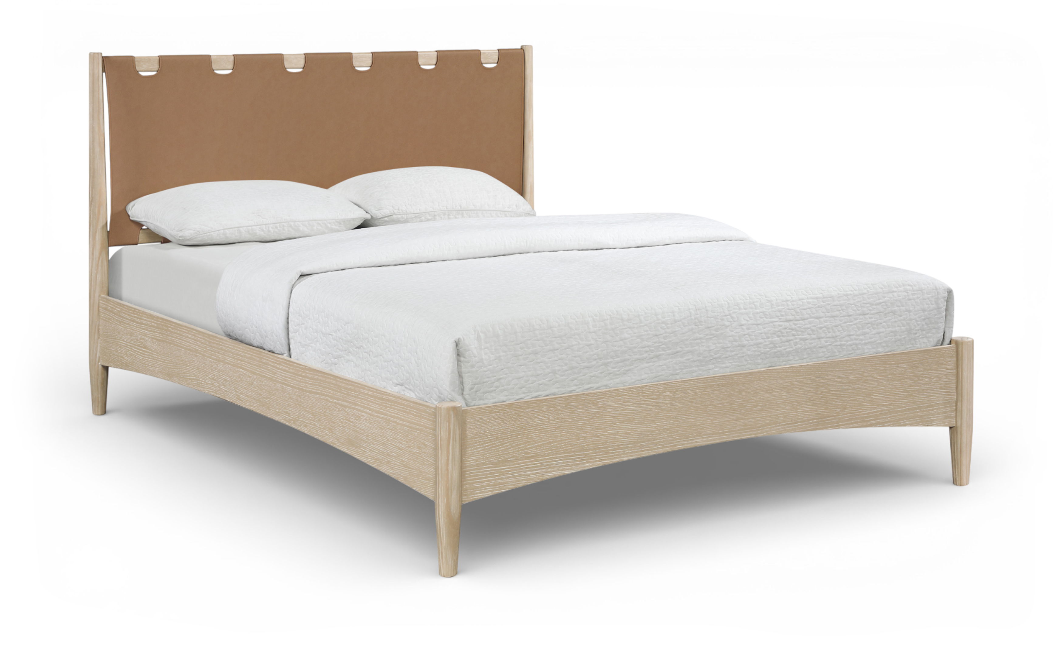 Santos - Vegan Leather Headboard And Wood Full Bed - Brown / Waxed Natural