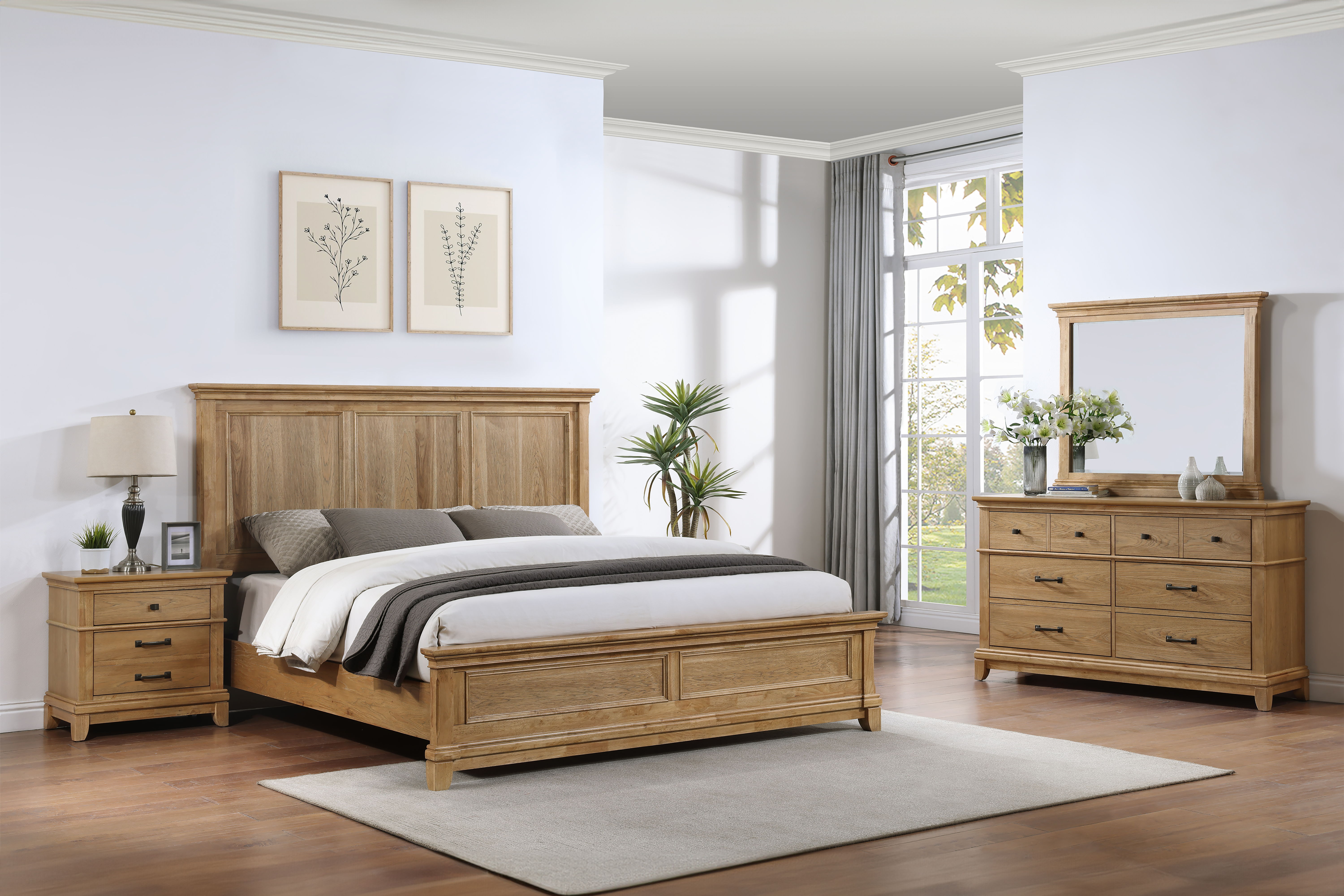 Sunstone - 6/6 Eastern King 4 Piece Bedroom Set (Bed, Dresser, Mirror, Nightstand) - Natural