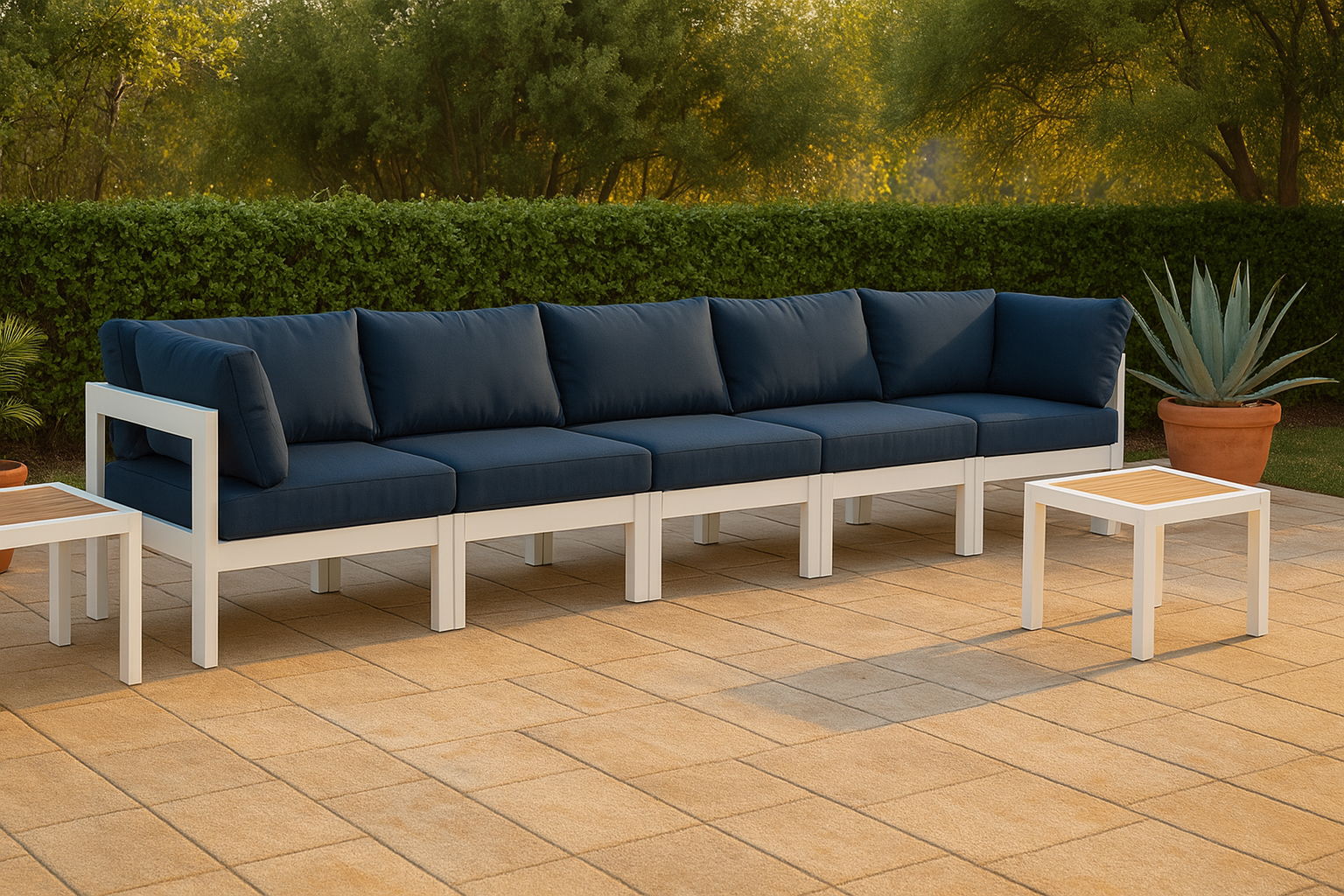 Nizuc - Outdoor Patio 6 Piece Modular Sofa With White Frame - Navy