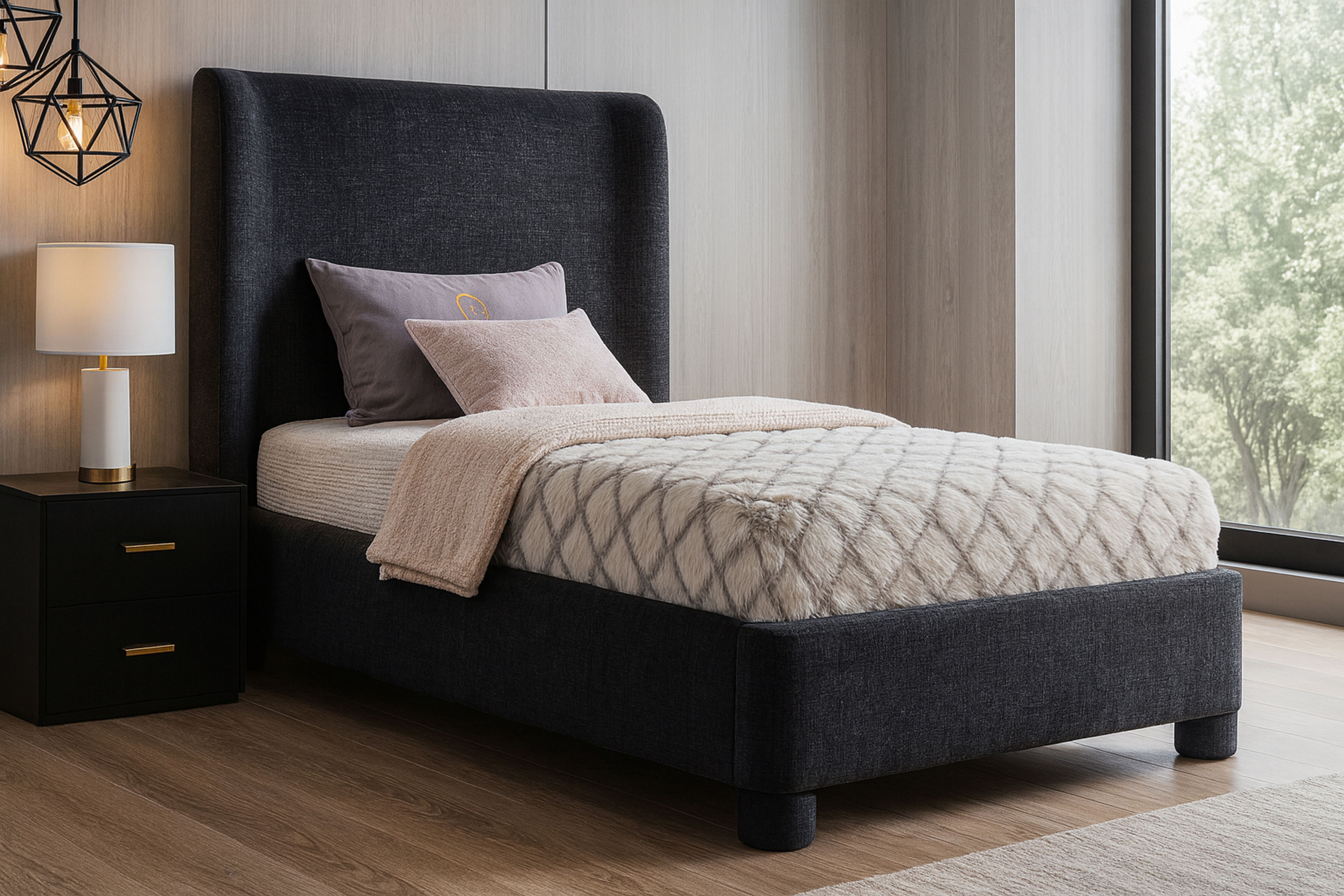 Penny - Chenille Fabric Twin Bed - Black