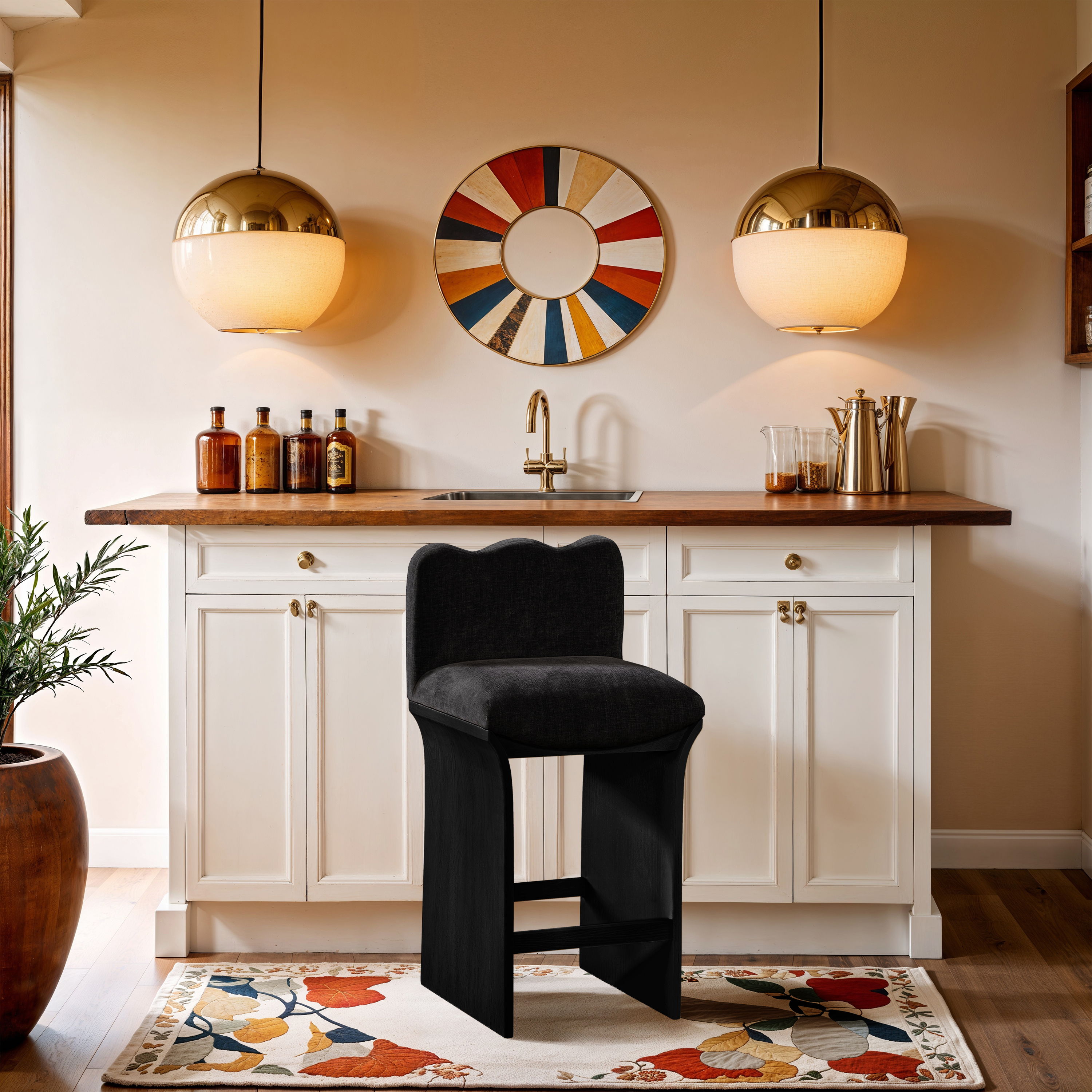 Shaw - Chenille Fabric Upholstered Counter Stool - Black
