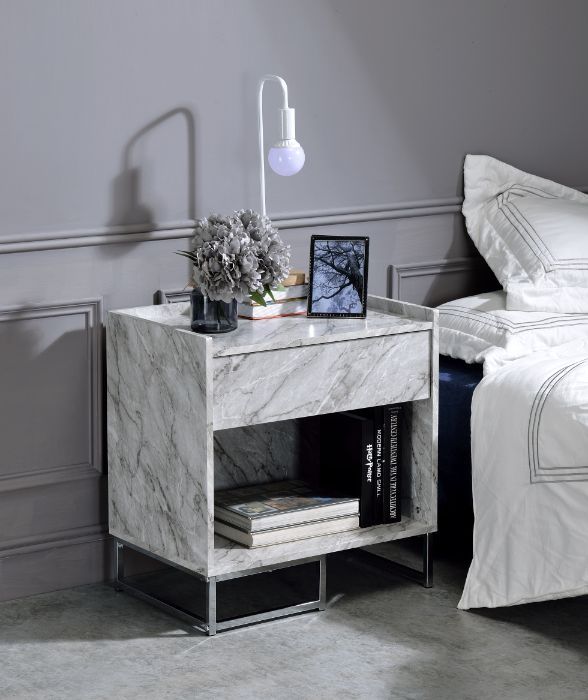 Azrael - Accent Table - White Printed Faux Marble & Chrome, white, view 4