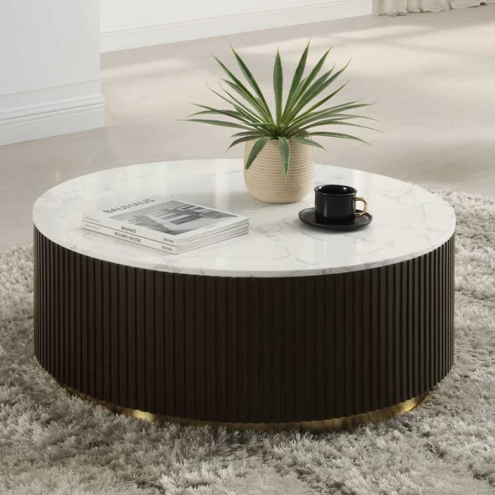Clayten - Coffee Table - White Natural Marble Top & Espresso, white