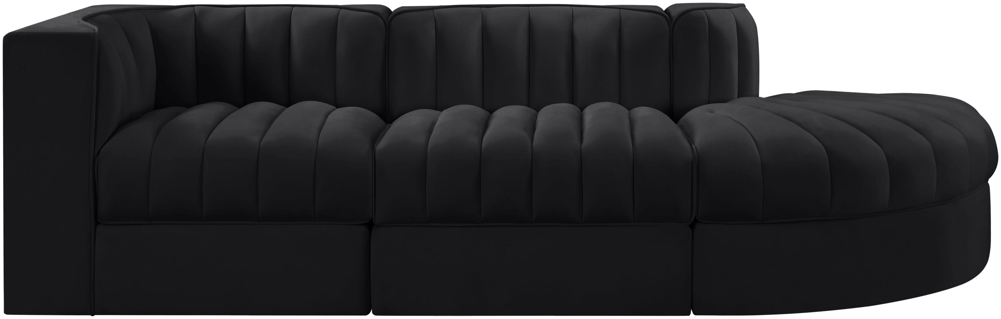 Rummi - Velvet Performance Fabric Upholstered 3 Piece Modular Sectional - Black