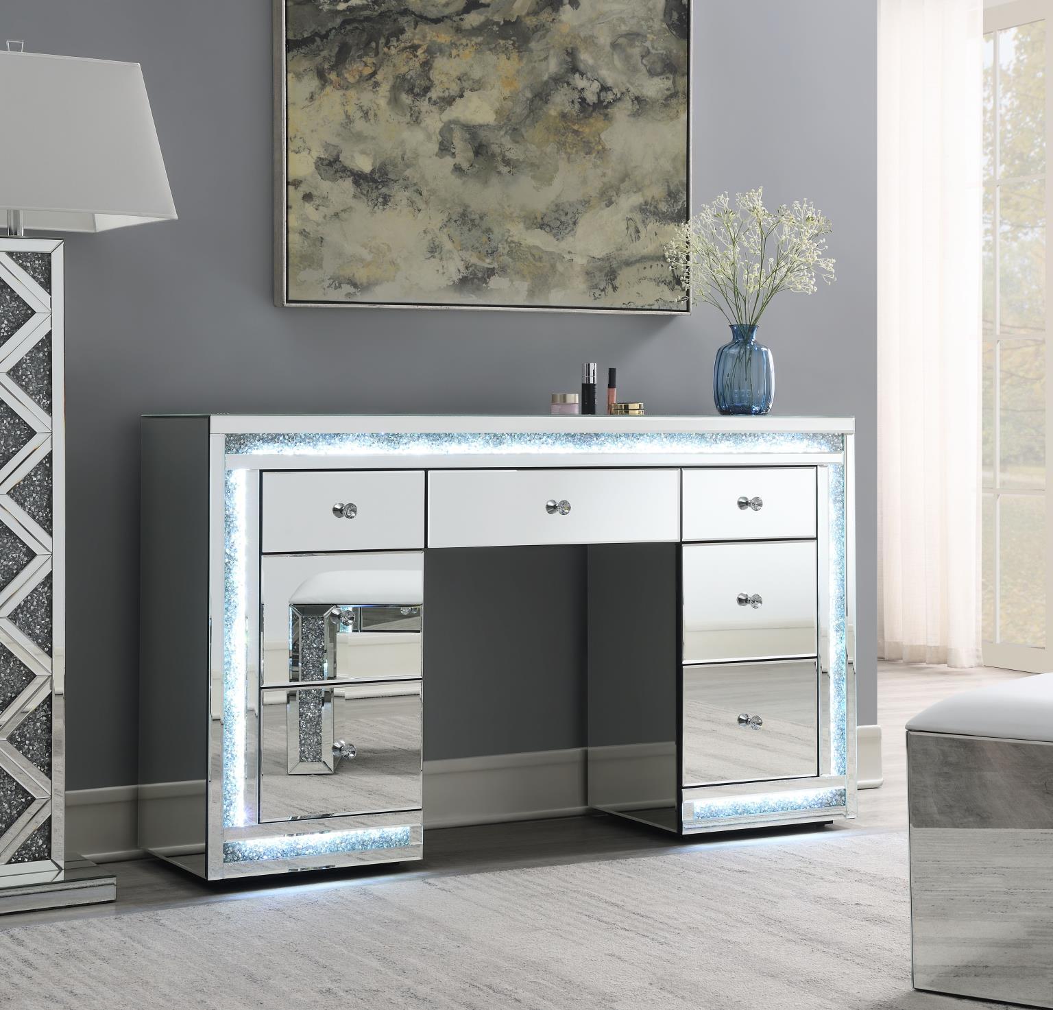 G-320 - Glamour Dresser With Stool - Pearl Silver