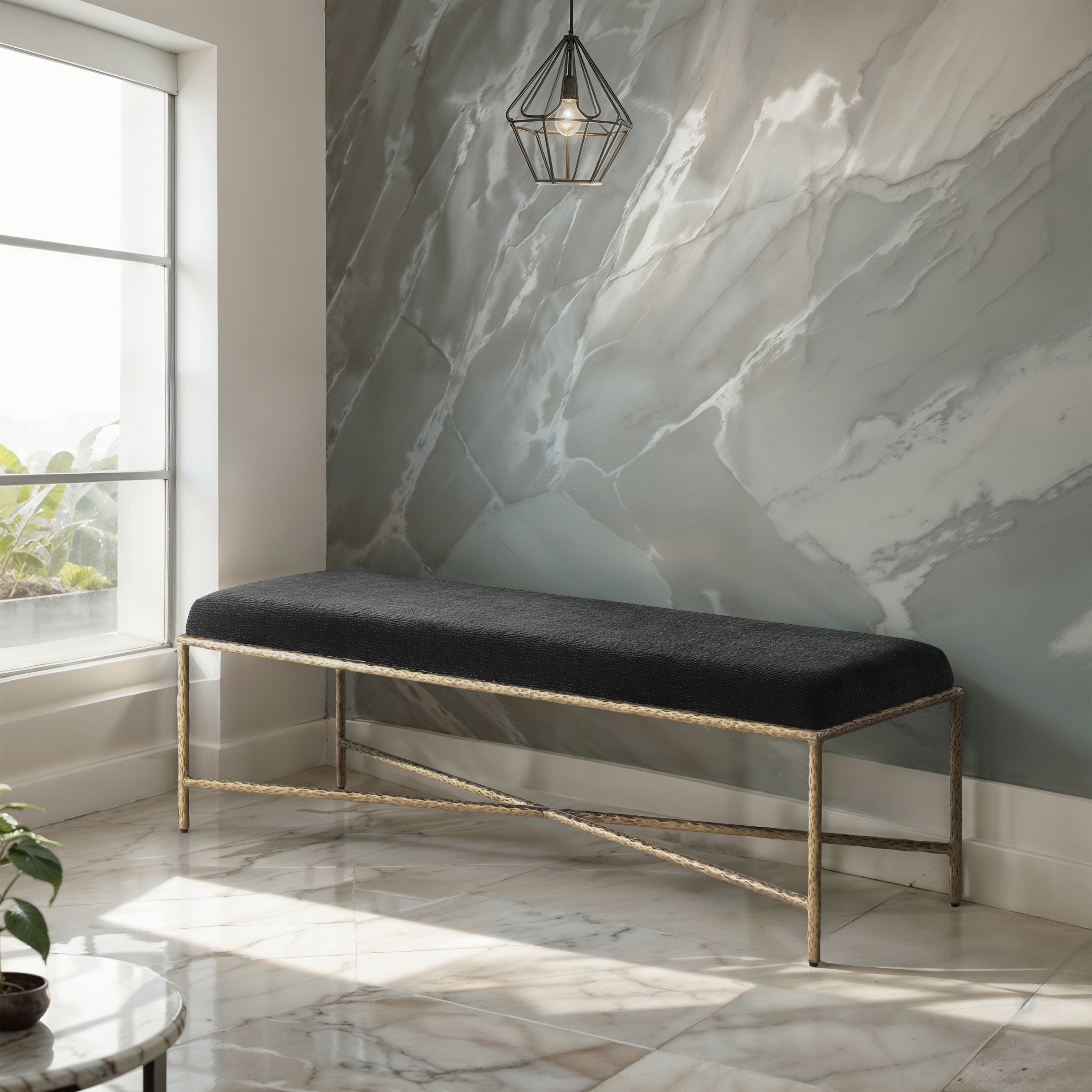 Valley - 54" Bench With Gold Frame - Black