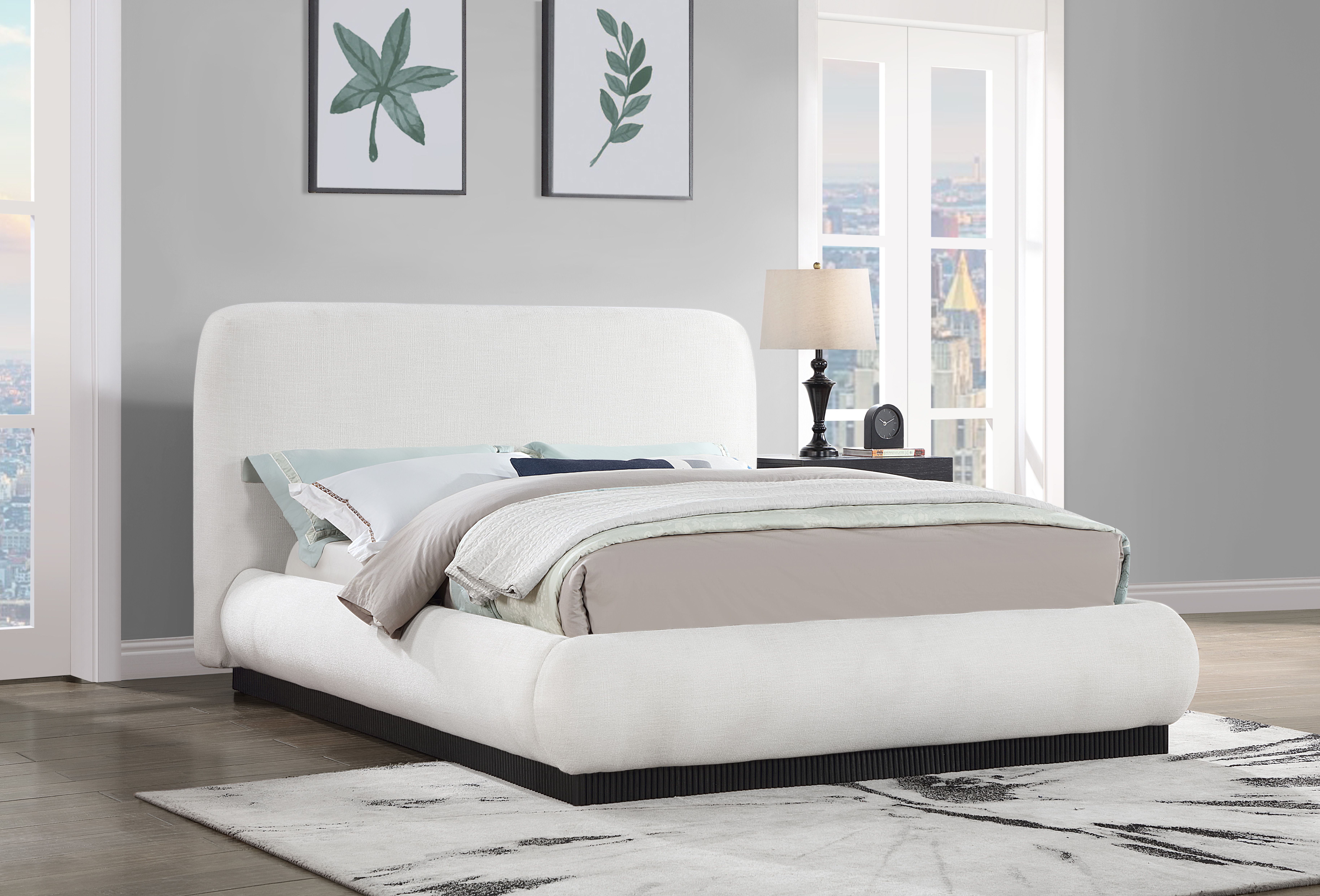 Rigby - Linen King Bed With Black Base - Cream