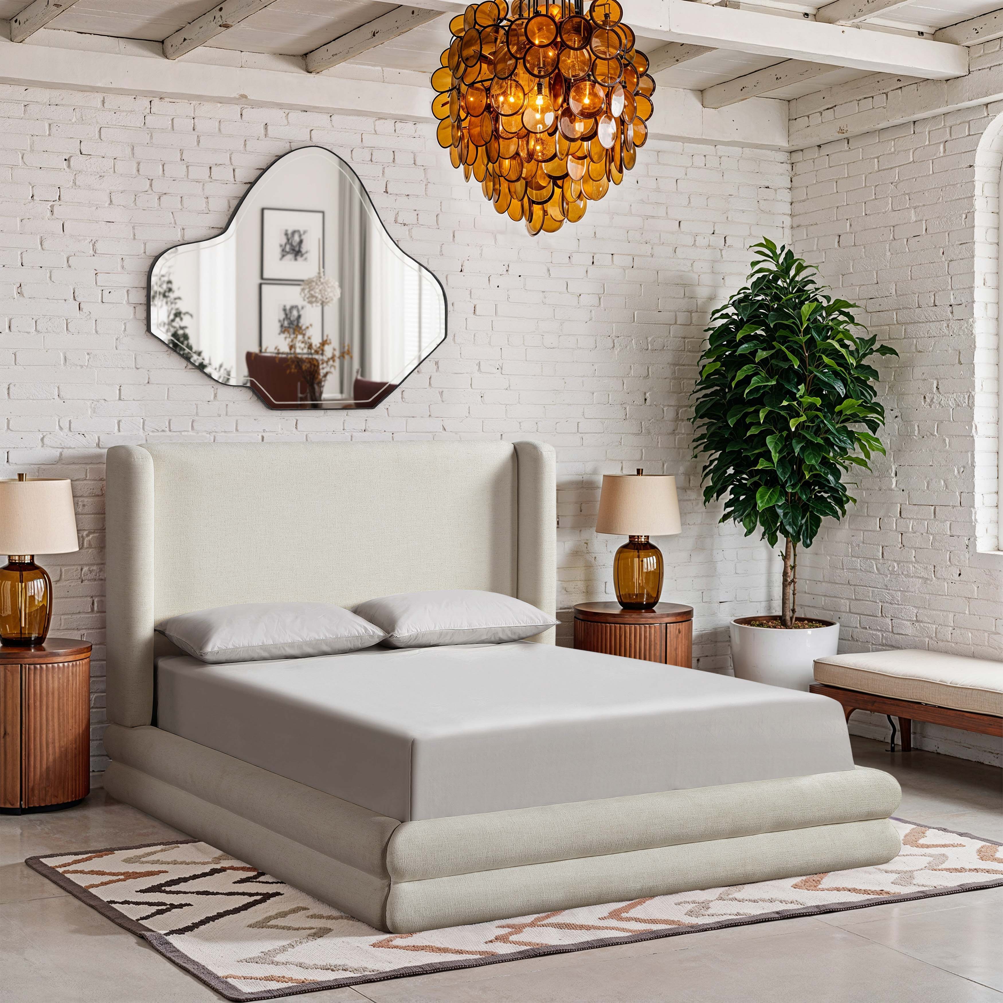 Chandra - Linen Textured Fabric Upholstered Full Bed - Cream