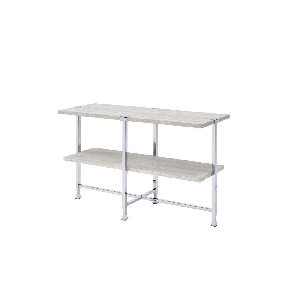Brecon - Sofa Table - White Oak & Chrome, white