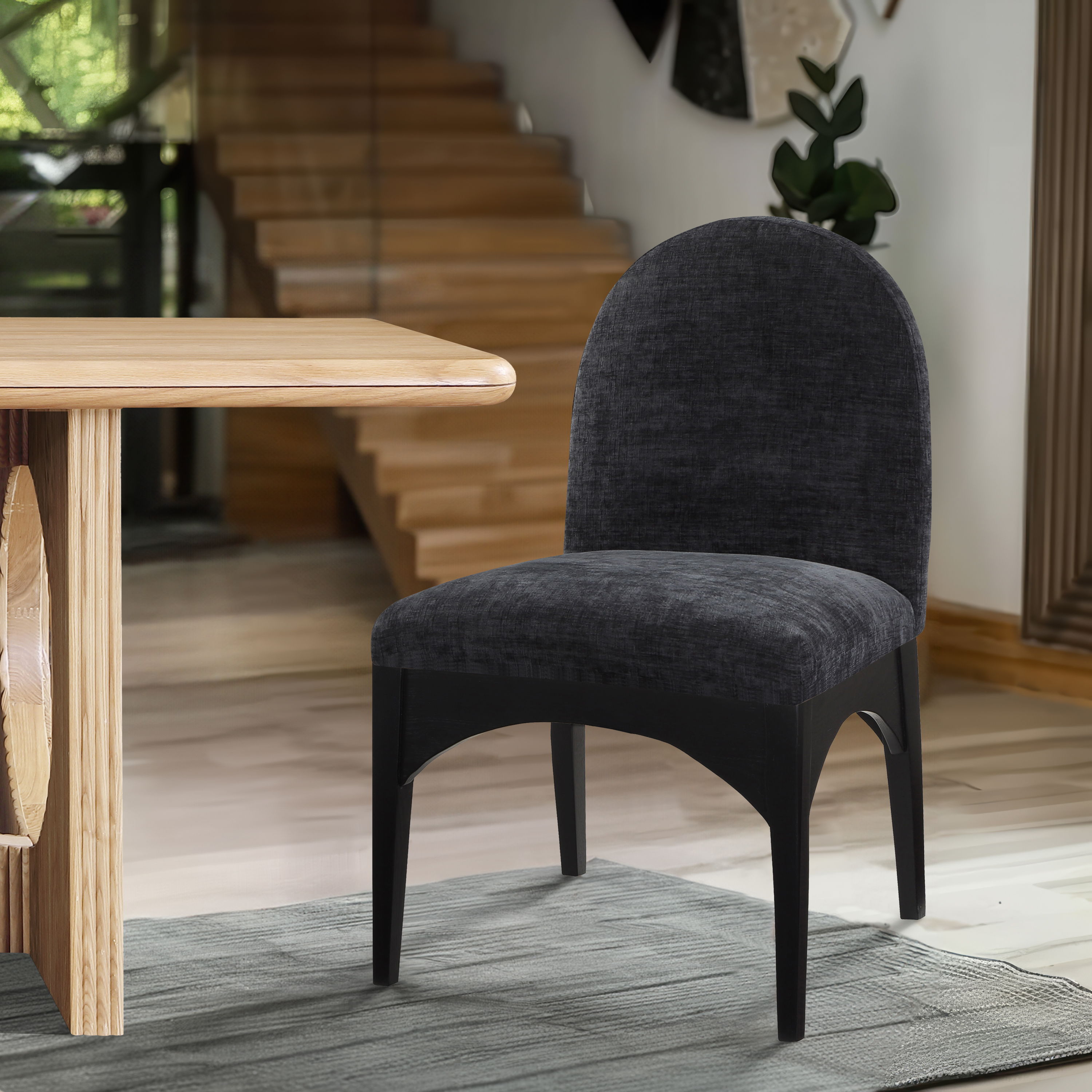 Waldorf - Chenille Dining Side Chair With Black Legs - Black
