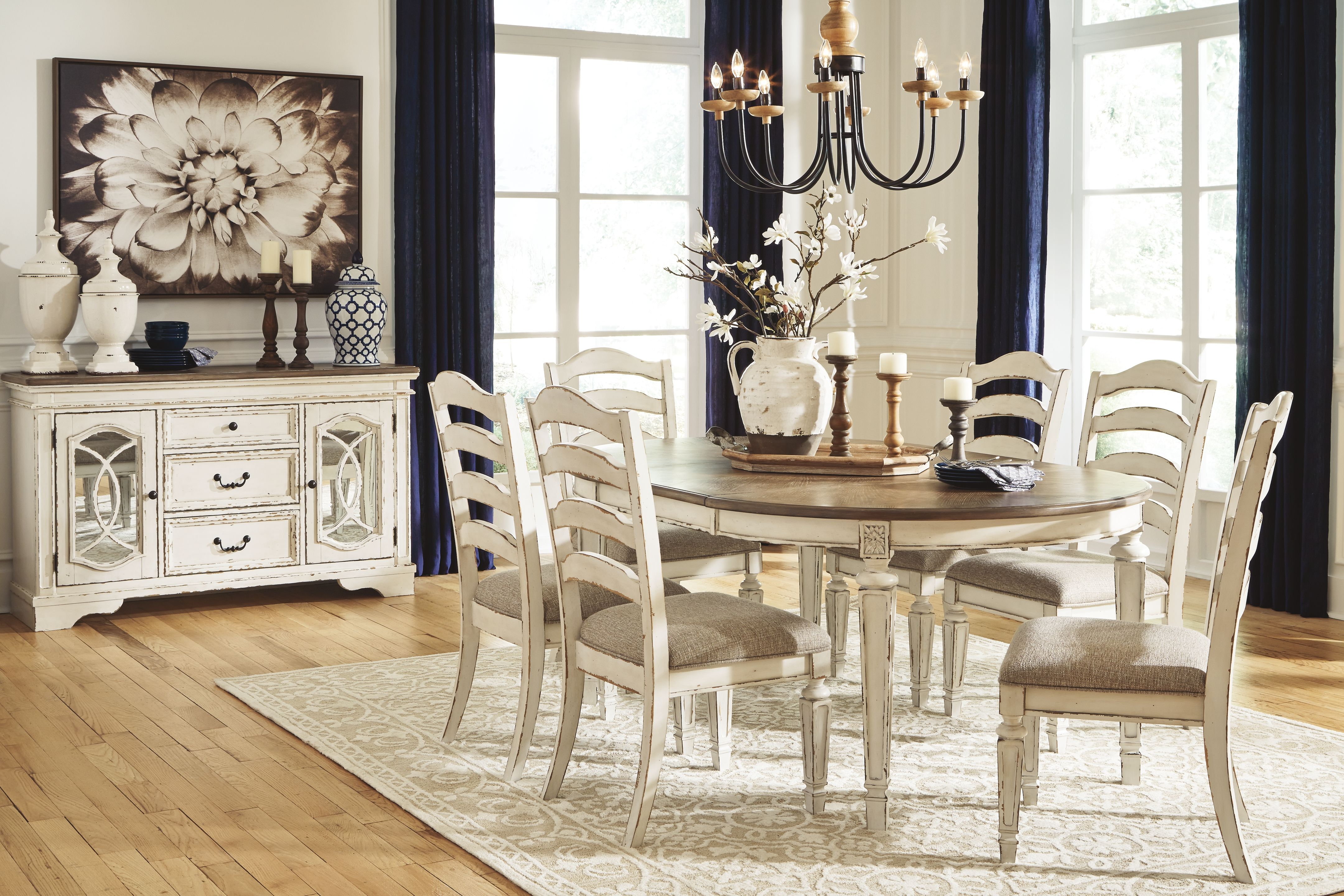 7 Pc · Oval Extension Table, 6 Ladderback Side Chairs