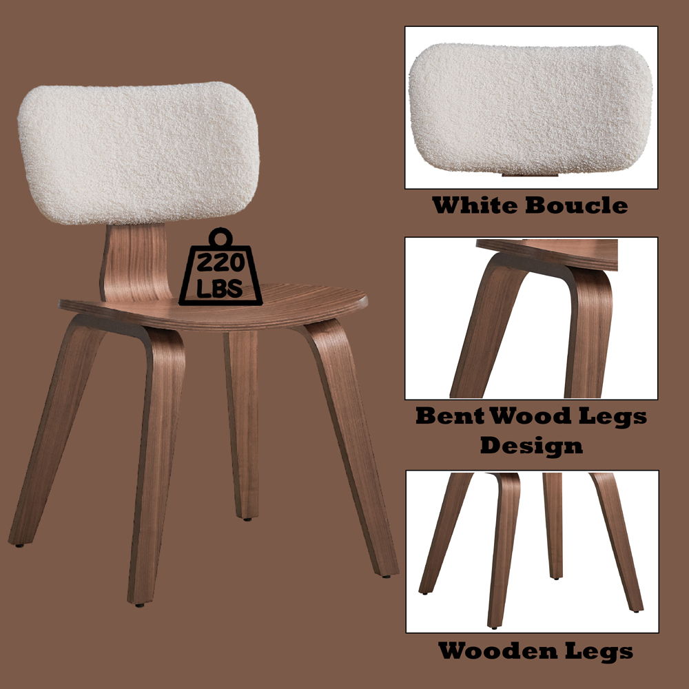 Casson - Side Chair (Set of 2) - White Boucle & Walnut, white, view 8