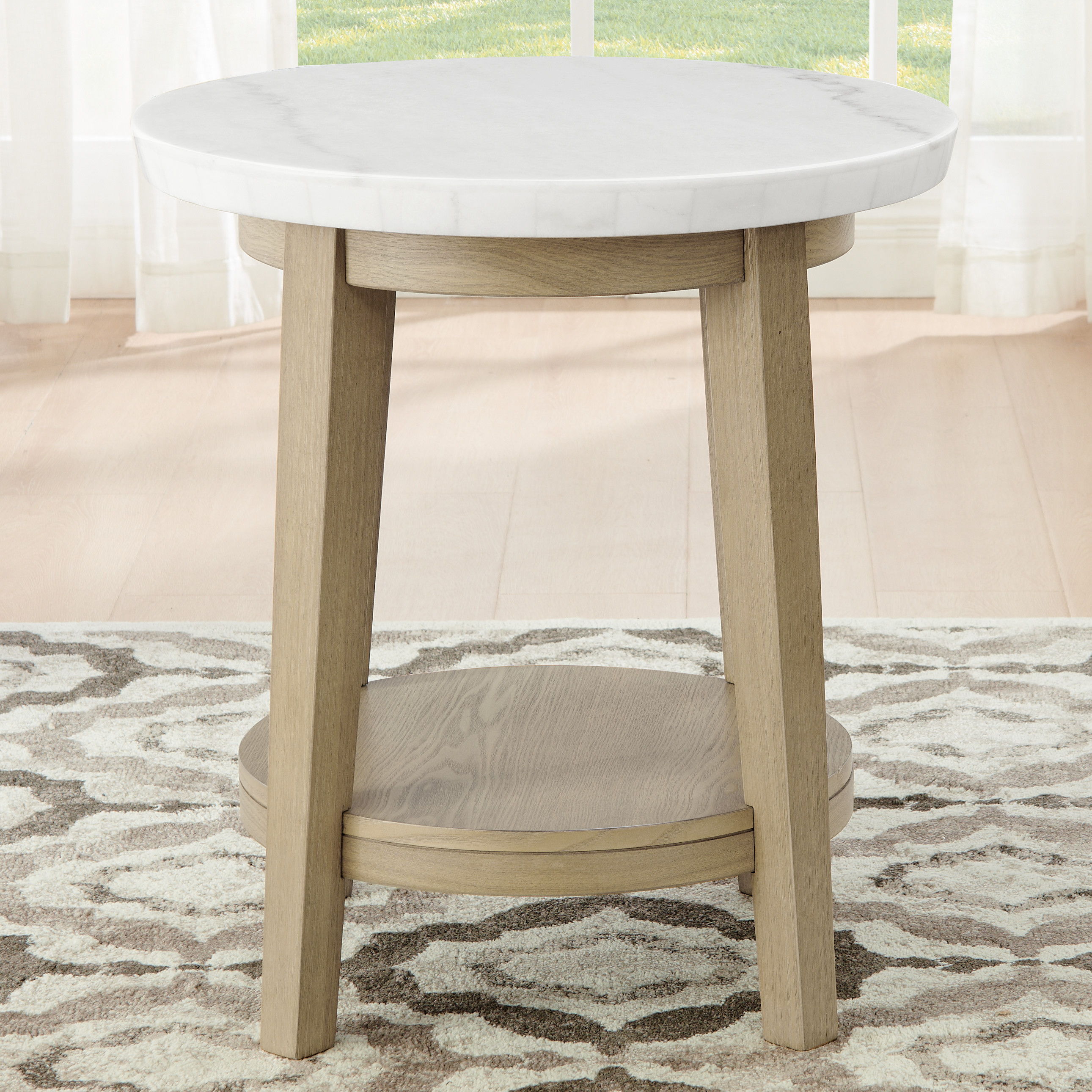 Vida - Marble Top Round End Table - White