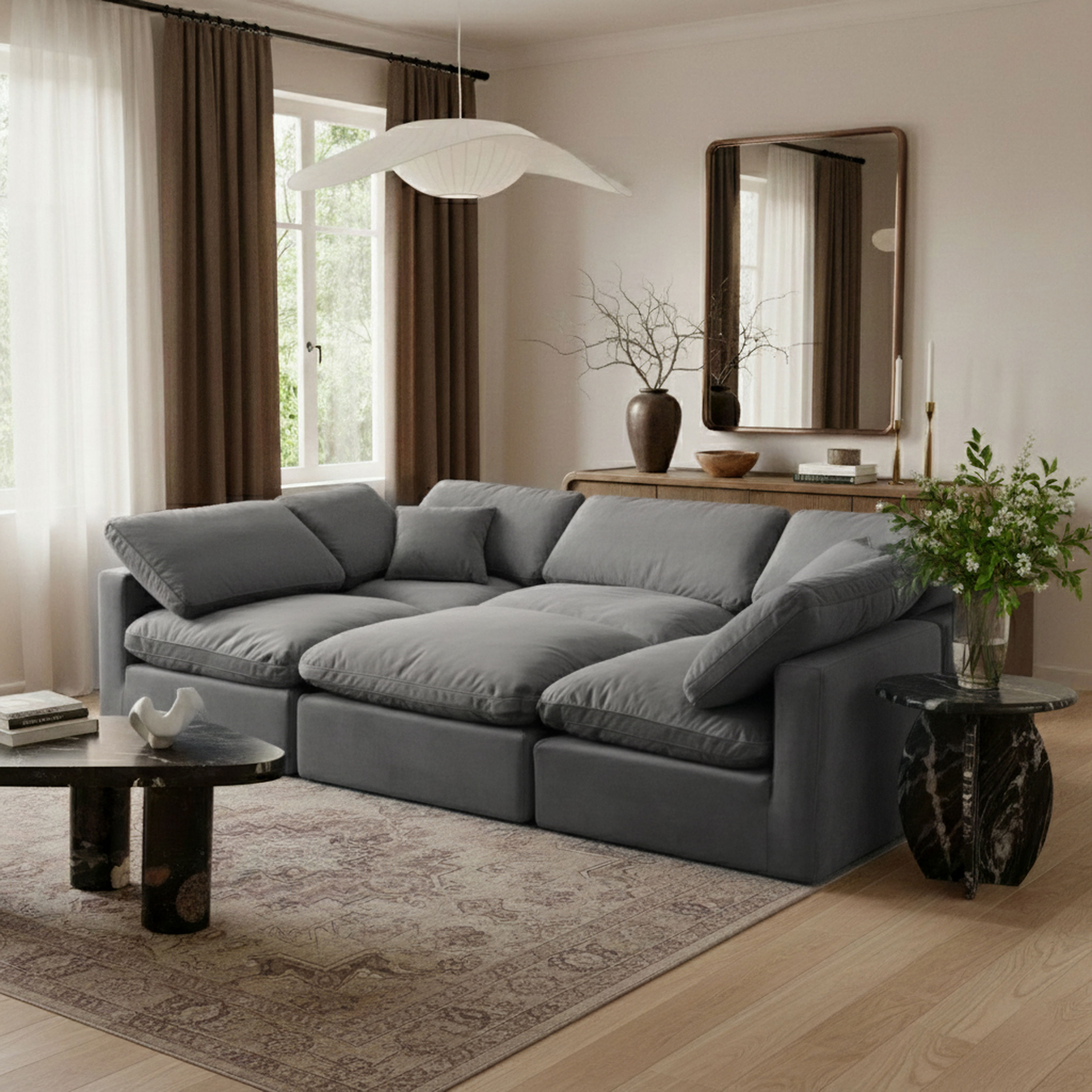 Indulge - Velvet 6 Piece Modular Sectional - Gray