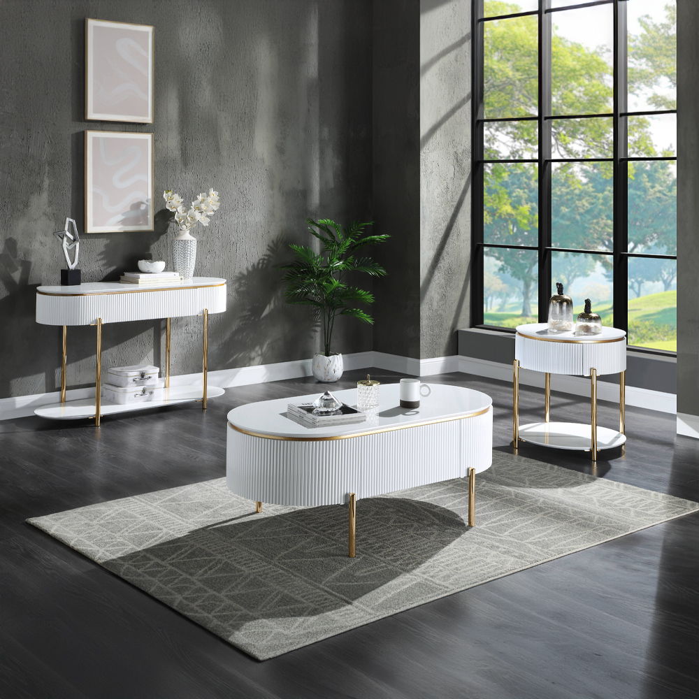 Daveigh - Coffee Table - White High Gloss & Gold, white, view 5