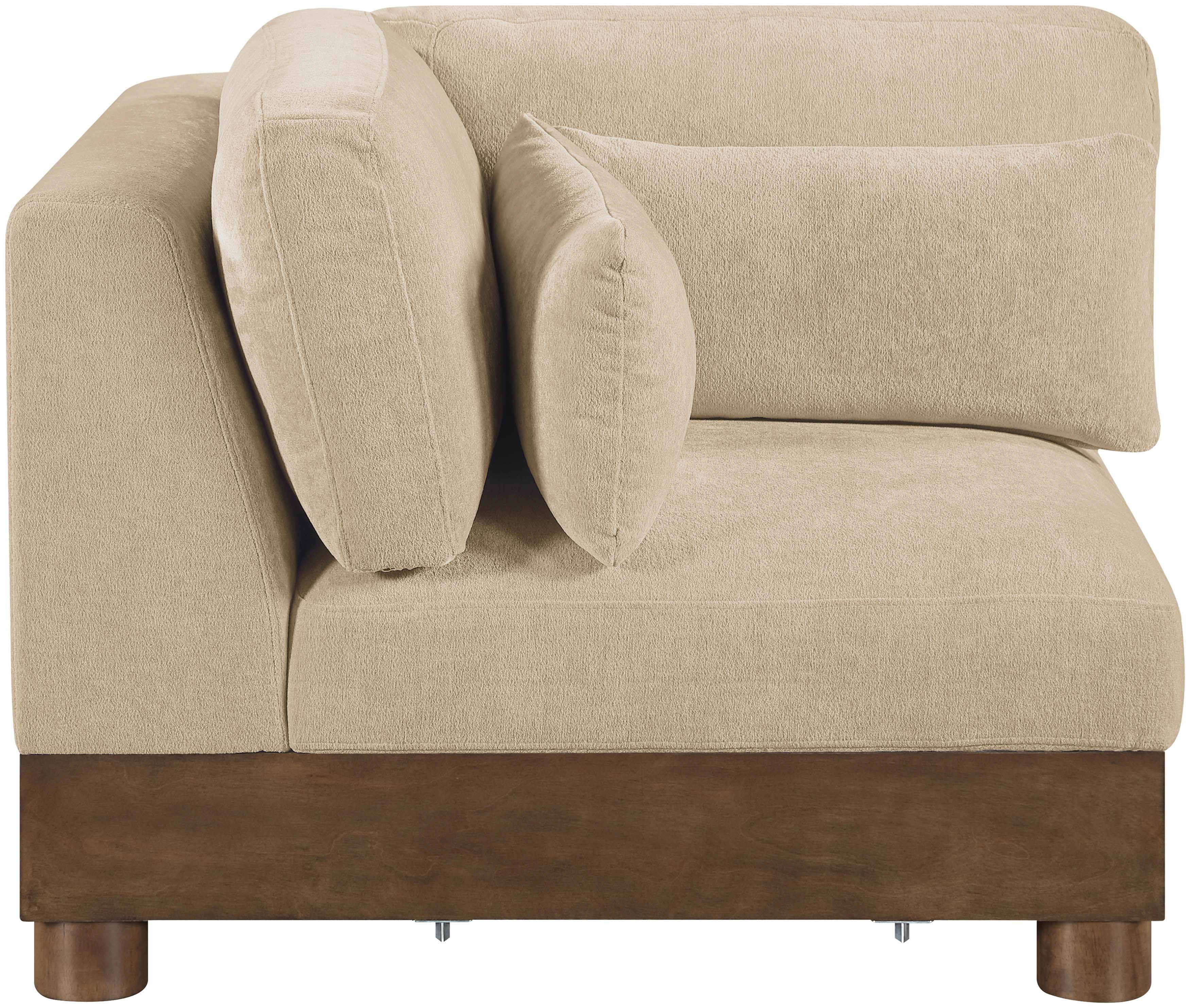 Turin - Chenille Fabric Upholstered Modular Corner Chair - Beige / Brown Walnut
