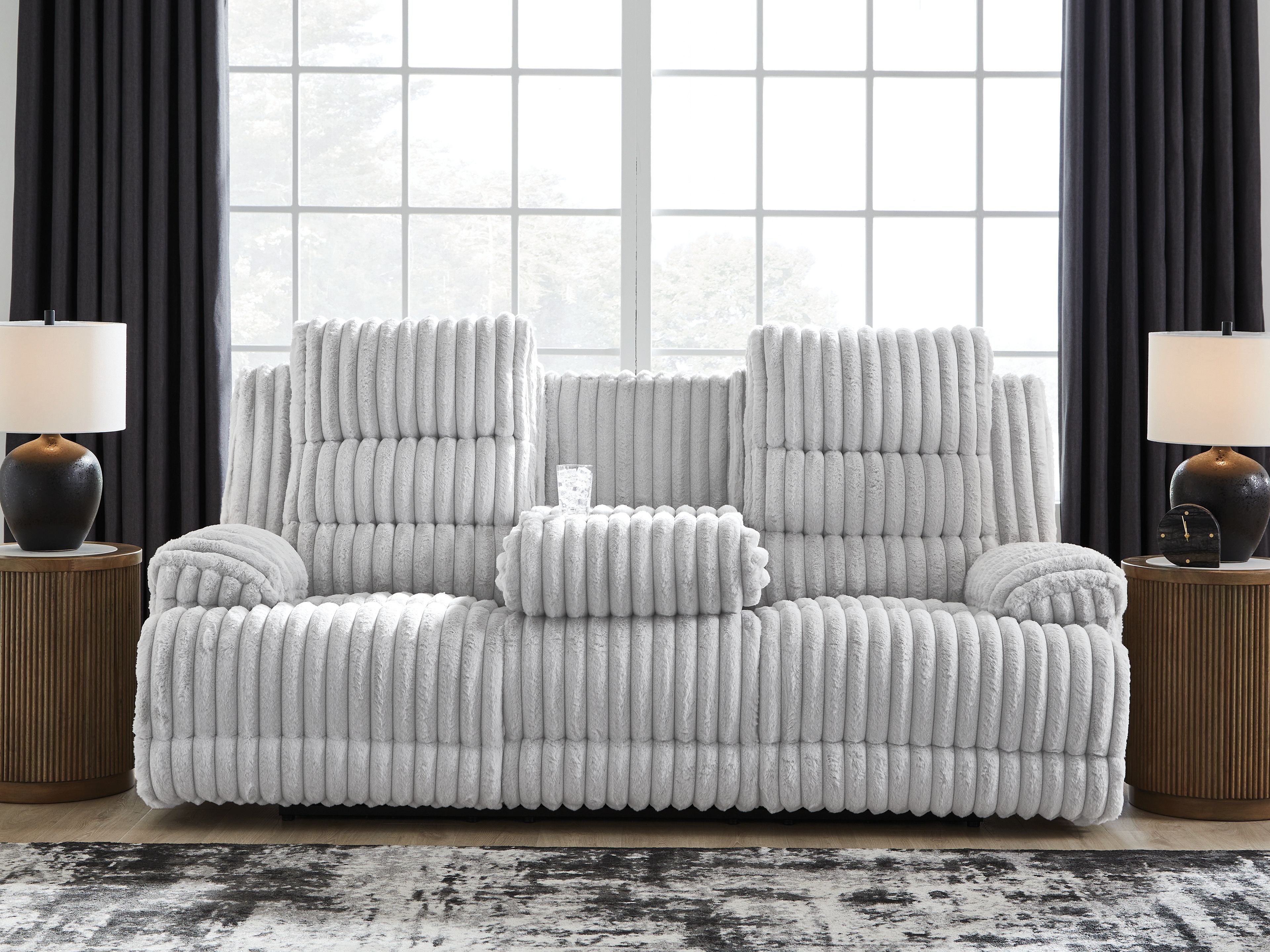 Ashley Furniture Rhines Falls - Reclining Power Sofa With Drop Down Table - Alloy - Image 6