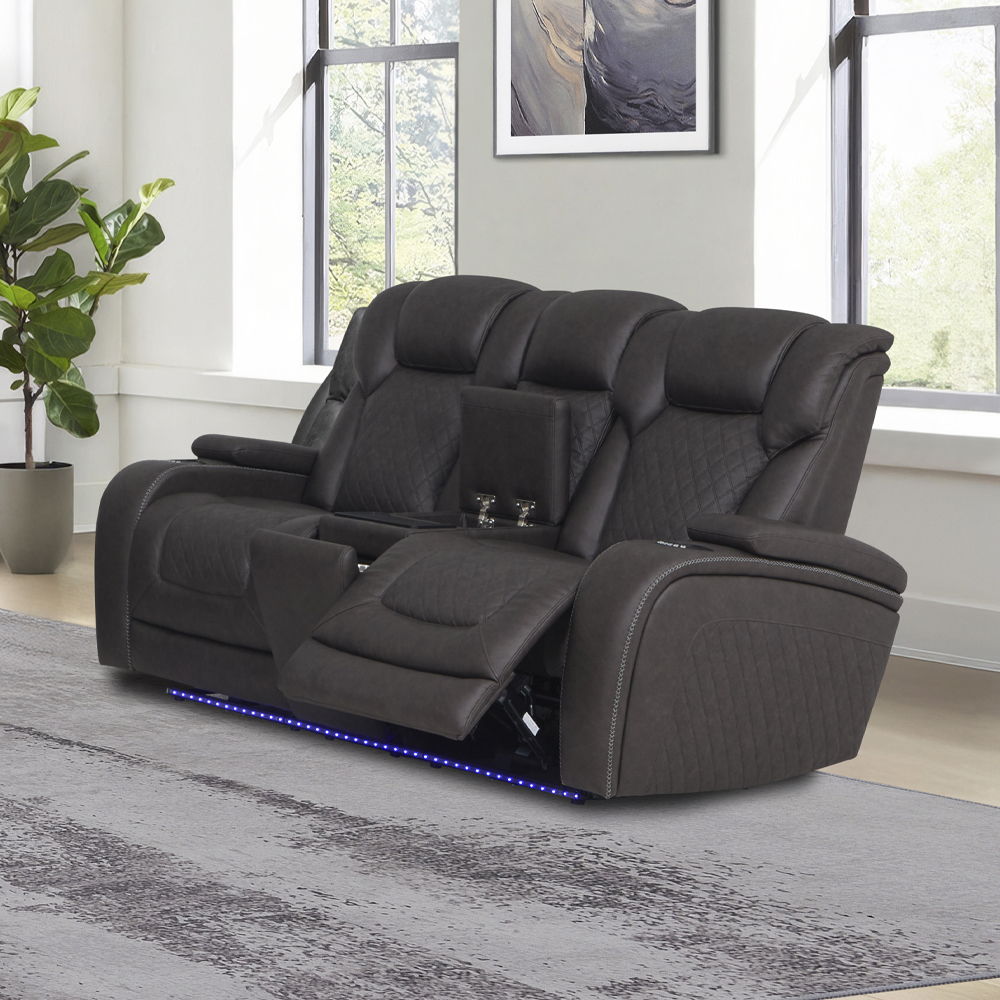 Wendell - Power Motion Loveseat With Console, Wireless Charger, Storage, USB & LED - Dark Gray, dark gray