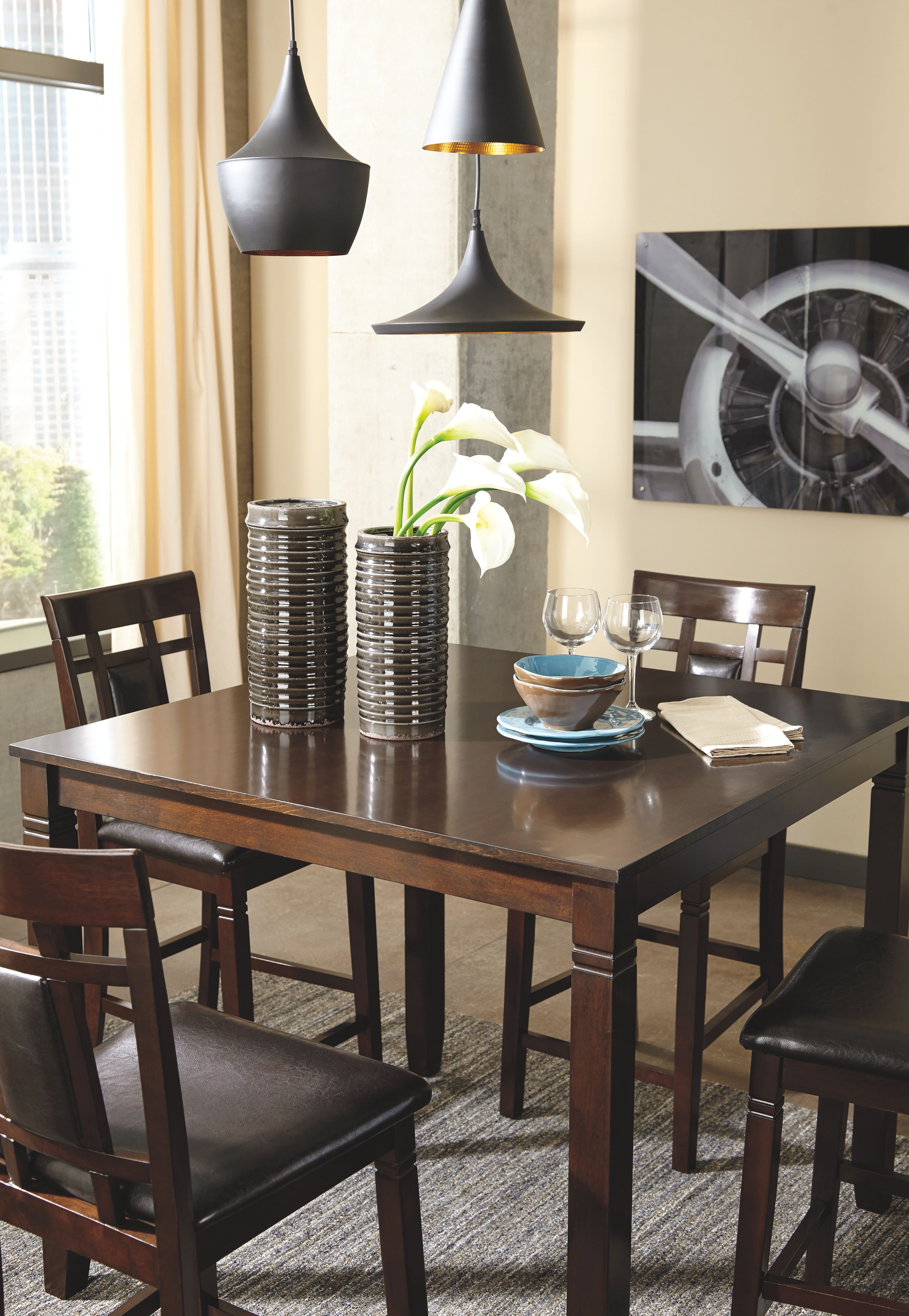 Ashley Furniture Bennox - DRM Counter Table Set (Set of 5) - Brown - Image 3