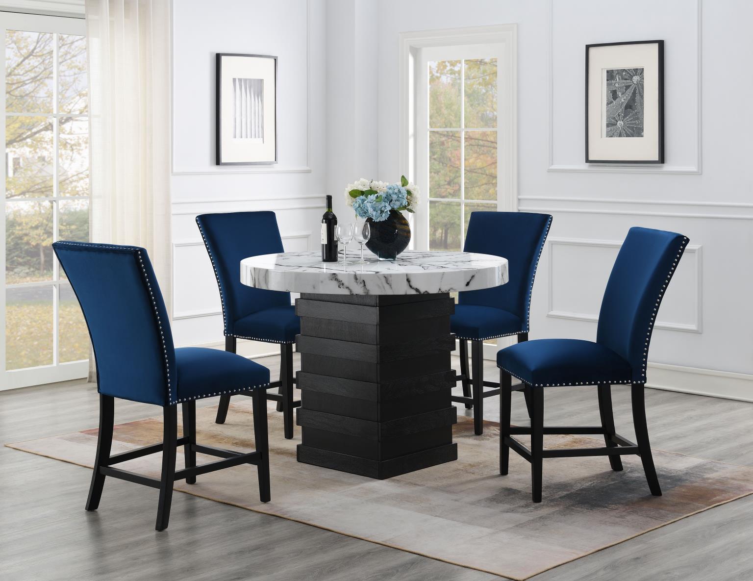 D141 - 5 Piece Dining Room Set (Counter Table, 4 Chairs) - Blue