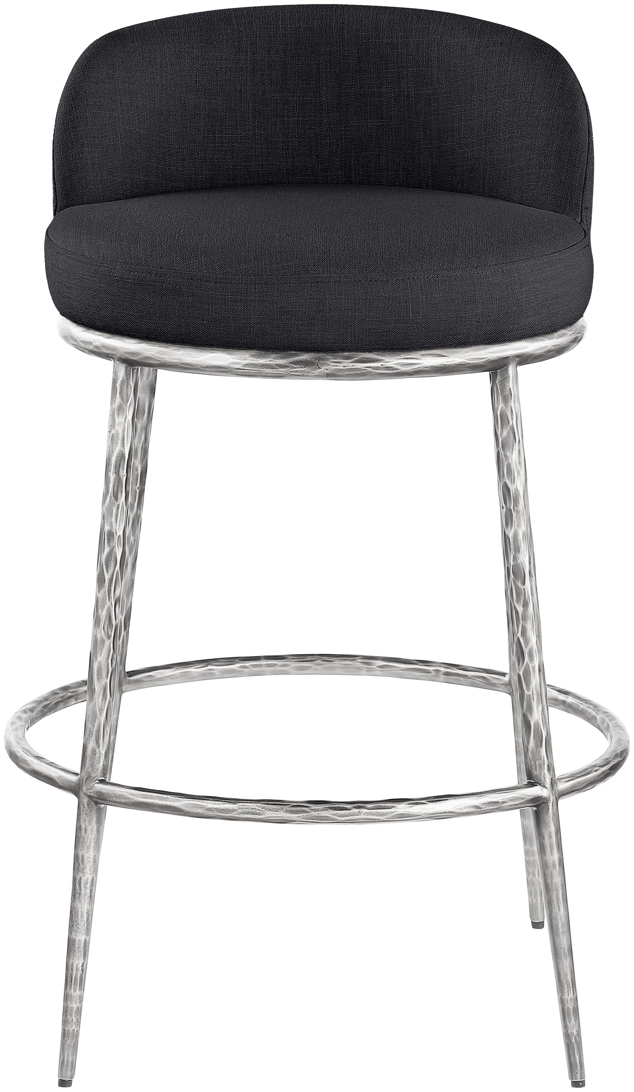 Ferro - Performance Fabric Upholstered Bar Stool - Black / Antique Silver