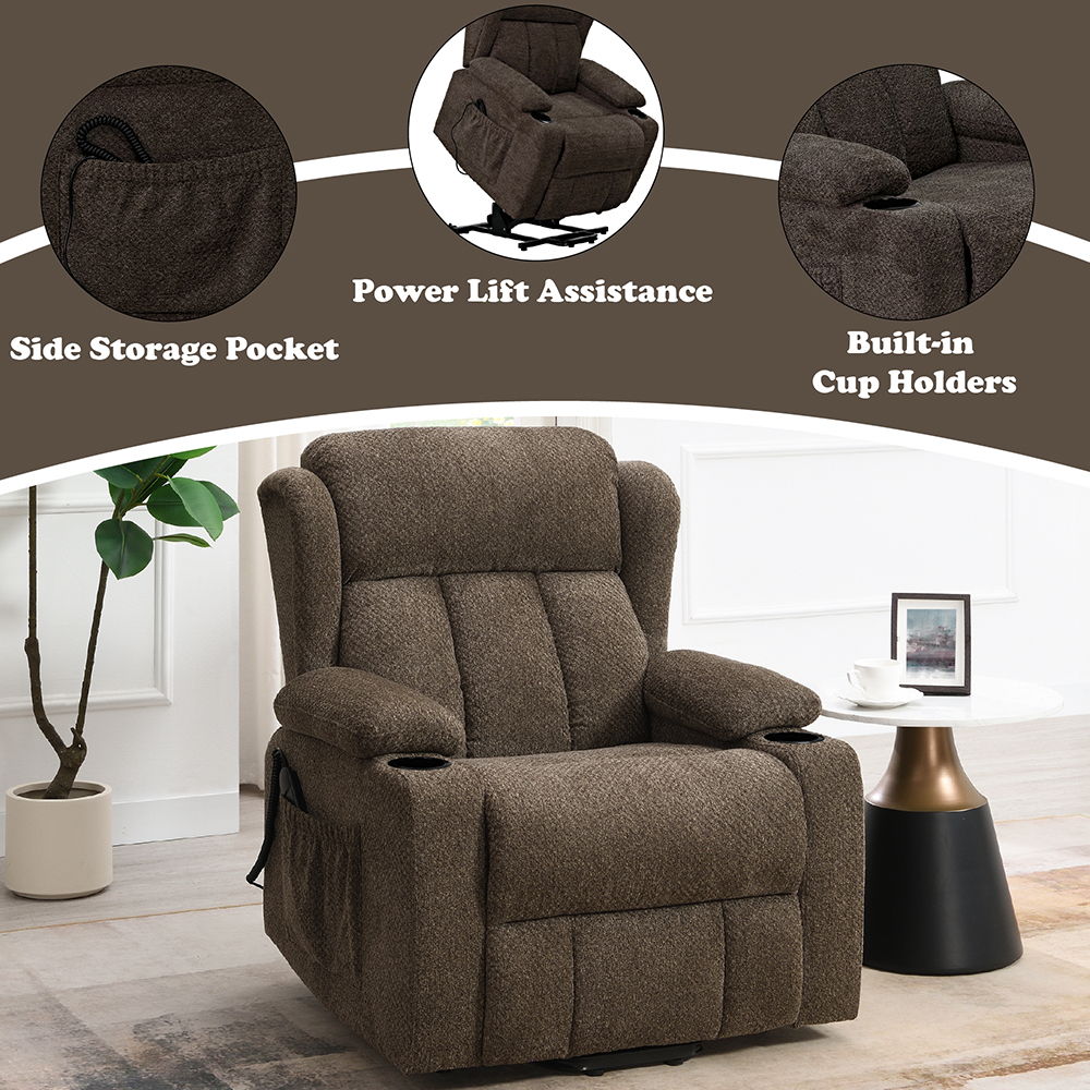 Lusio - Power Motion Recliner With Lift & Cup Holder - Brown, dark brown, view 8