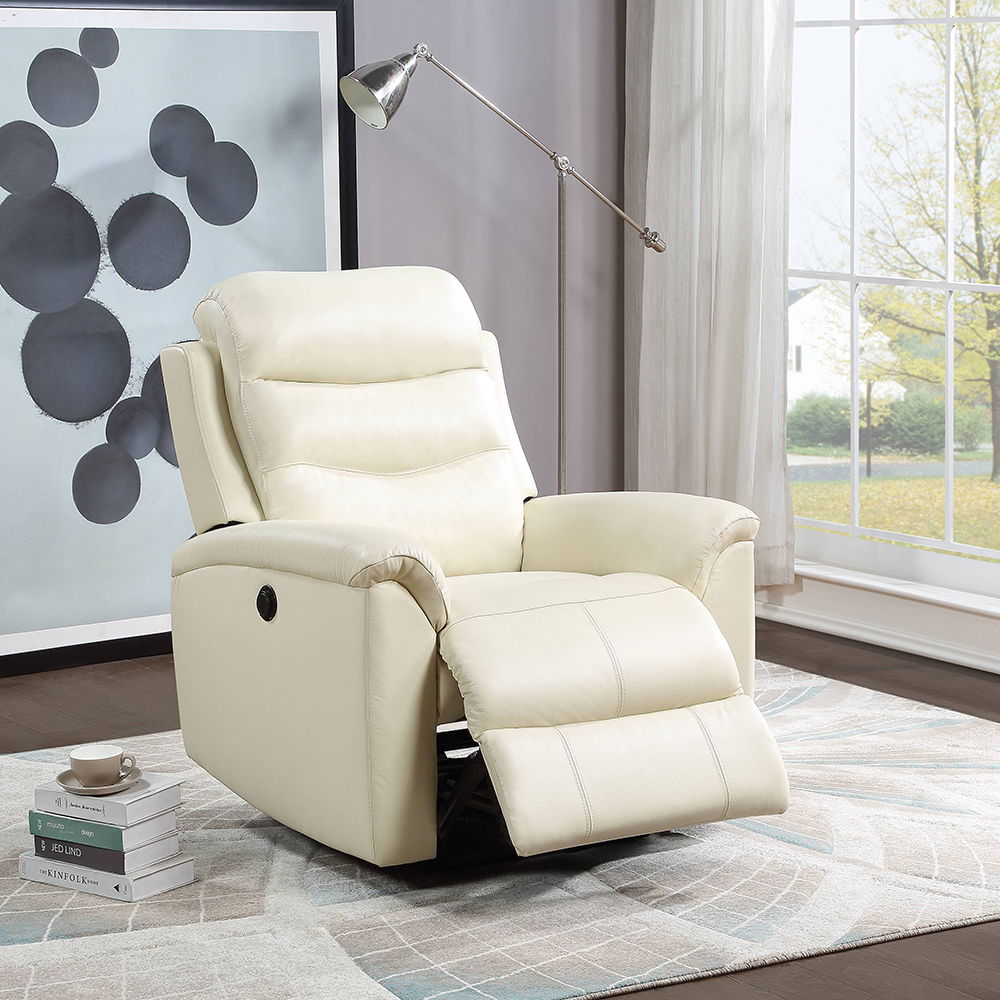 Ava - Power Motion Recliner - Beige Top Grain Leather Match, beige