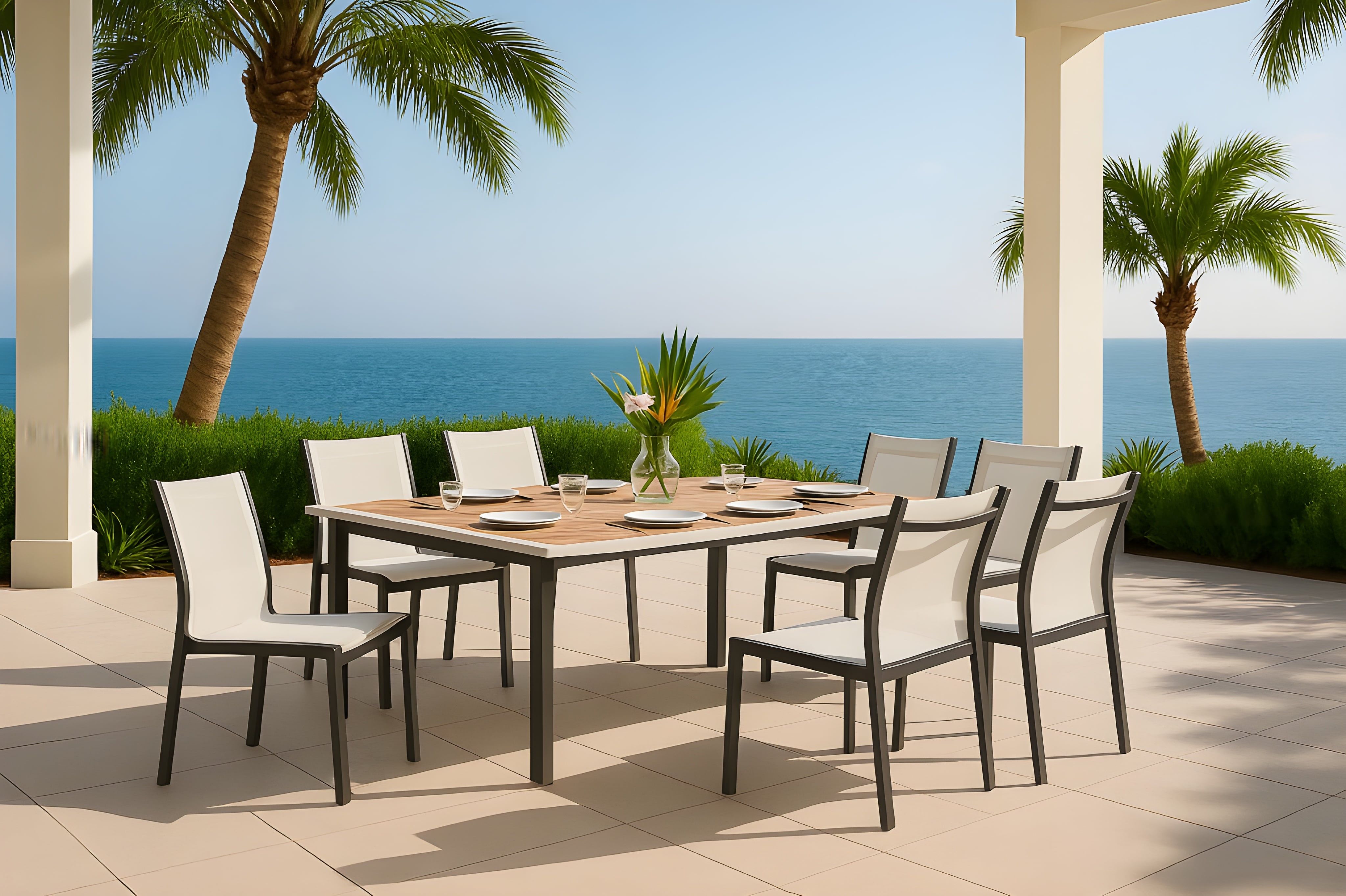Nizuc - Outdoor Patio Dining Chair With Gray Frame (Set of 2) - White