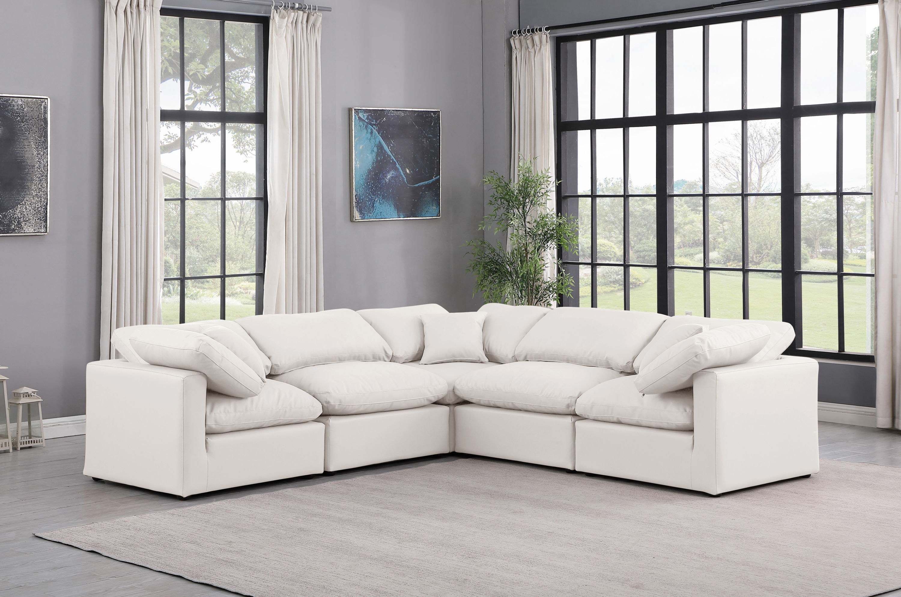Indulge - Faux Leather 5 Piece Modular Corner Sectional - Cream