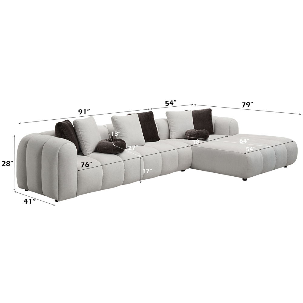 Manilla - Sectional Sofa With 8 Pillows - Ivory White Linen, white, view 7