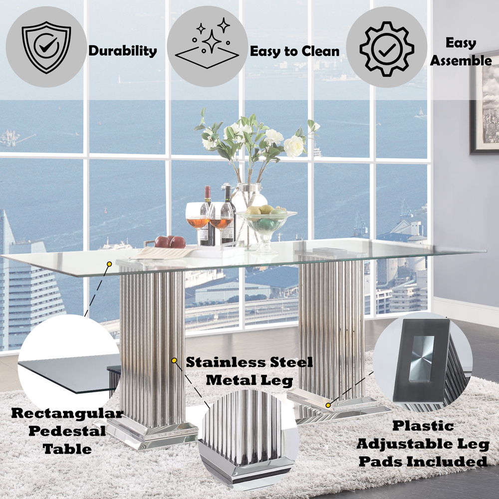 Cyrene - Dining Table - Clear Glass Top & Stainless Steel, silver, view 2