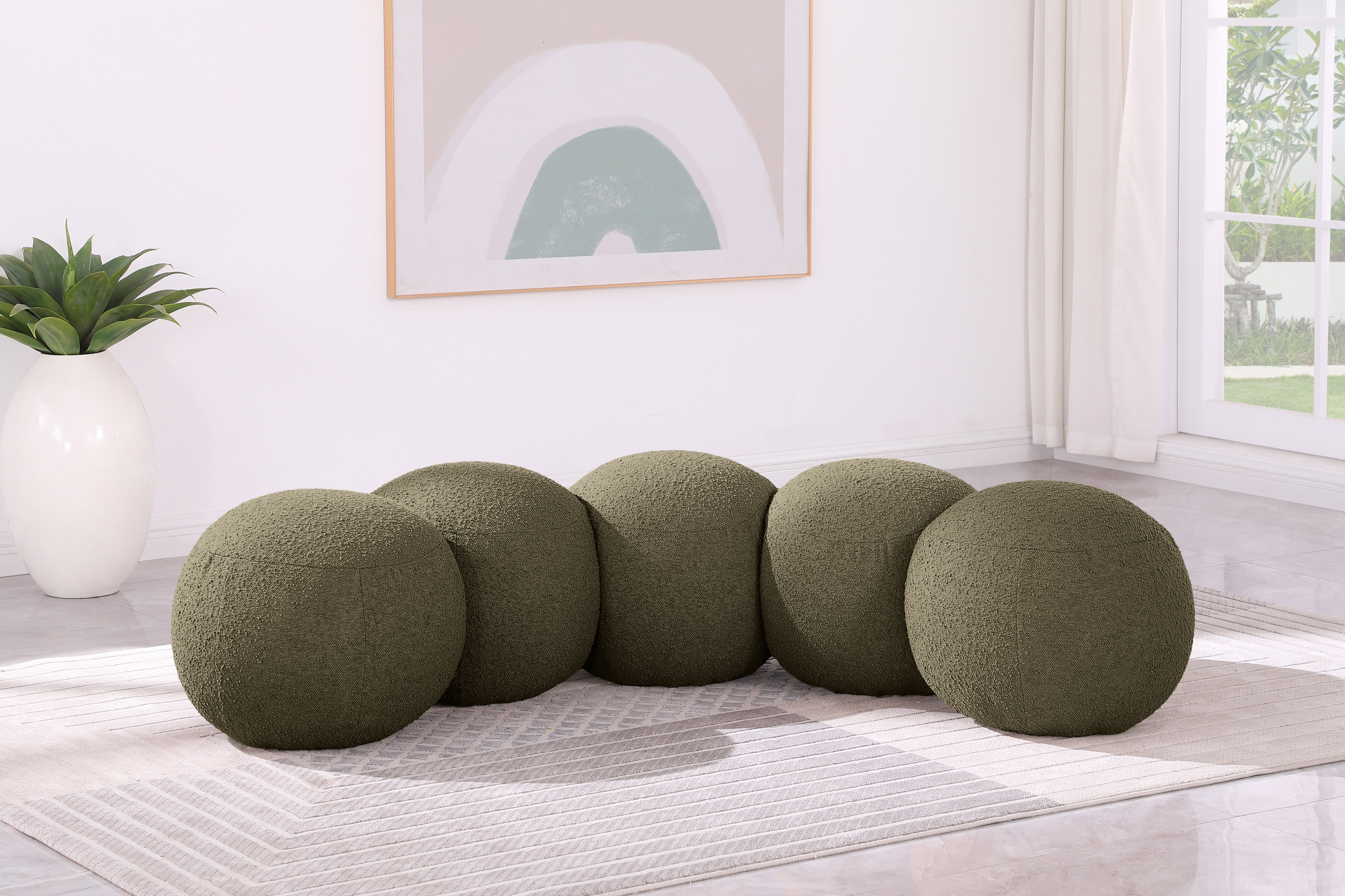 Apollo - 74.5" Boucle Fabric Bench - Olive
