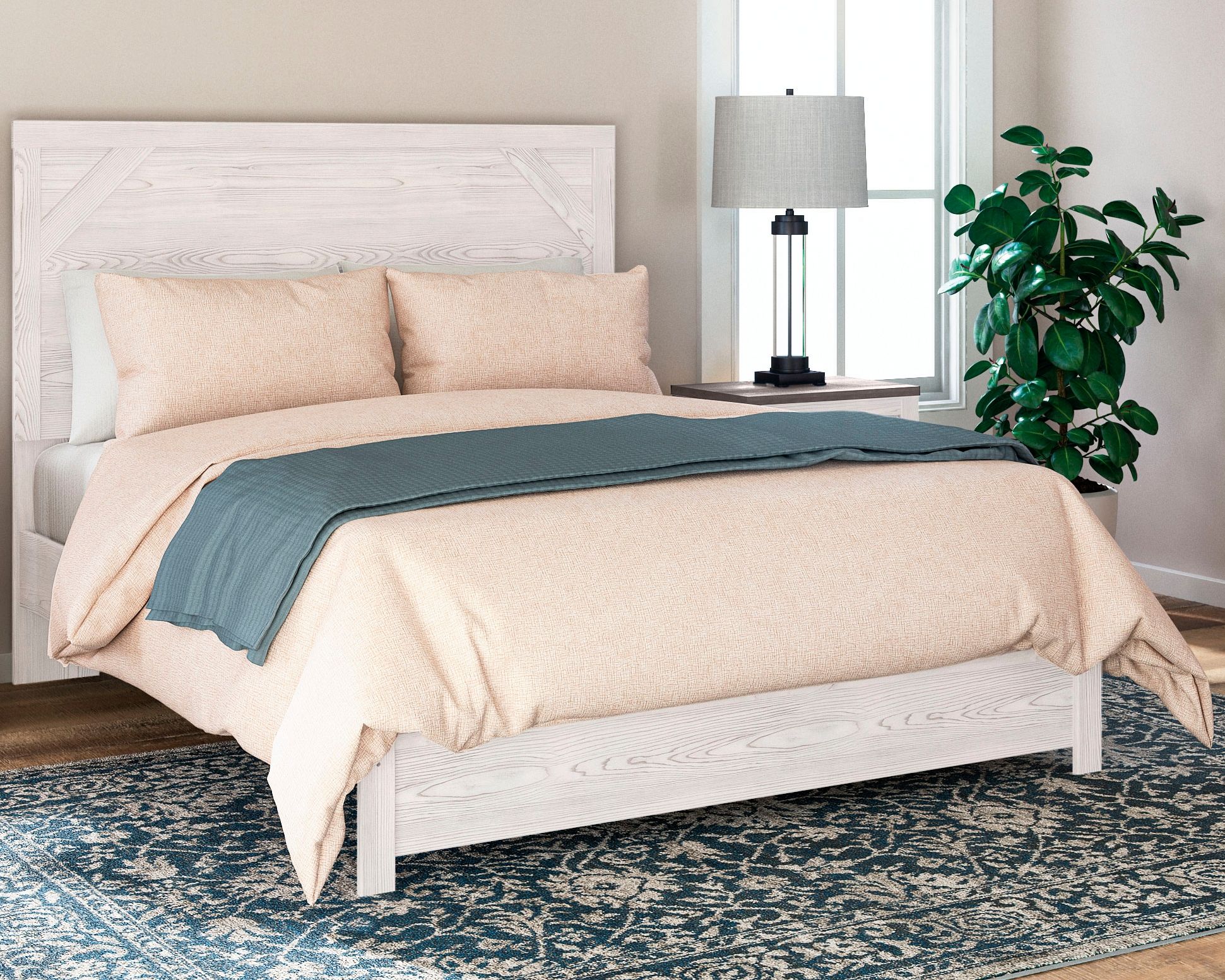 Gerridan - King Panel Bed - White / Gray