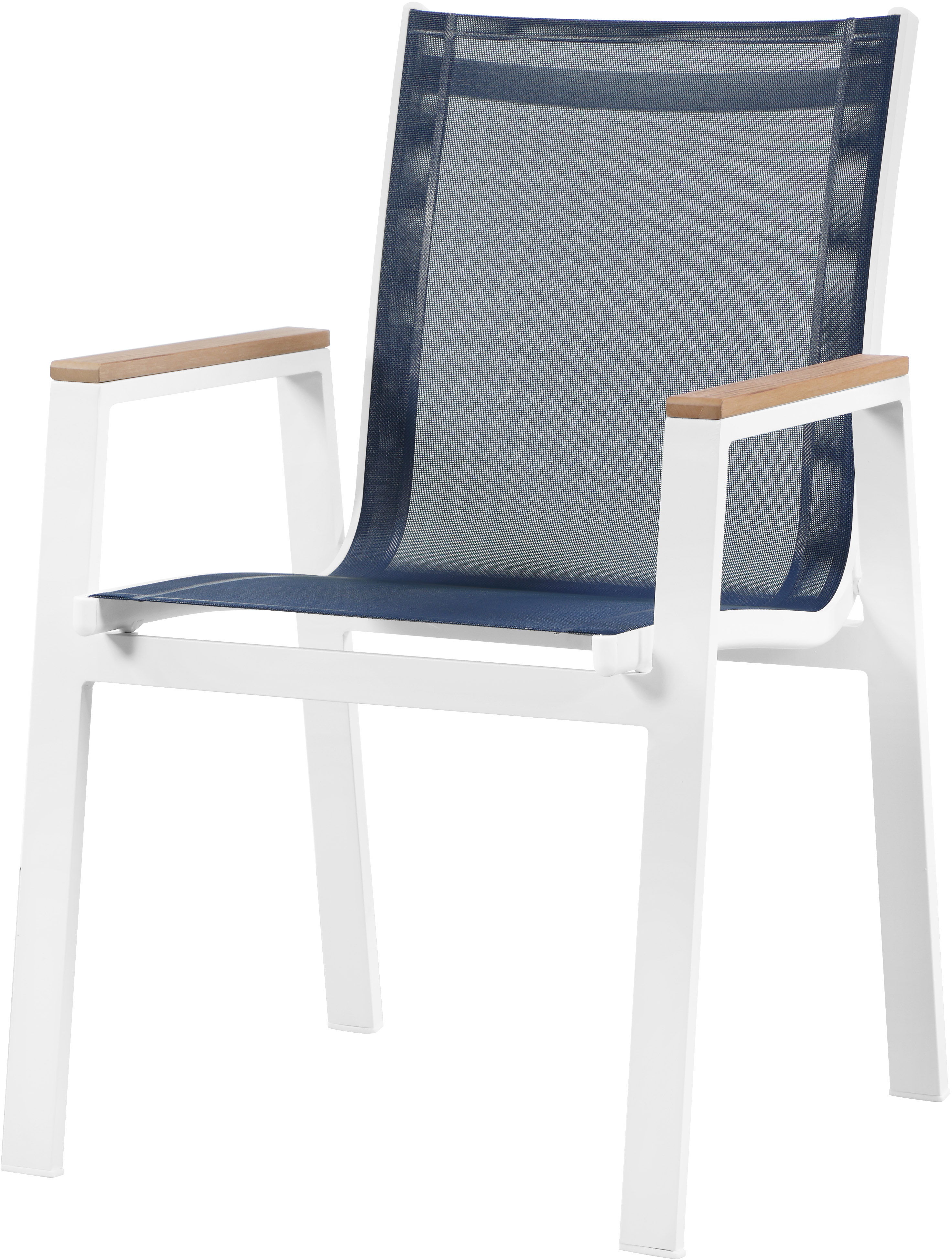 Nizuc - Outdoor Patio Dining Arm Chair With White Frame And Natural Arms (Set of 2) - Navy