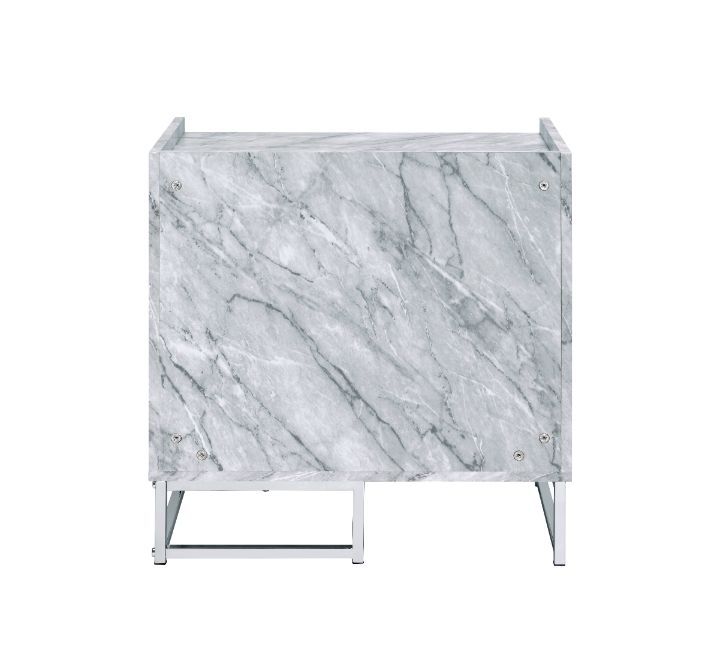 Azrael - Accent Table - White Printed Faux Marble & Chrome, white, view 6