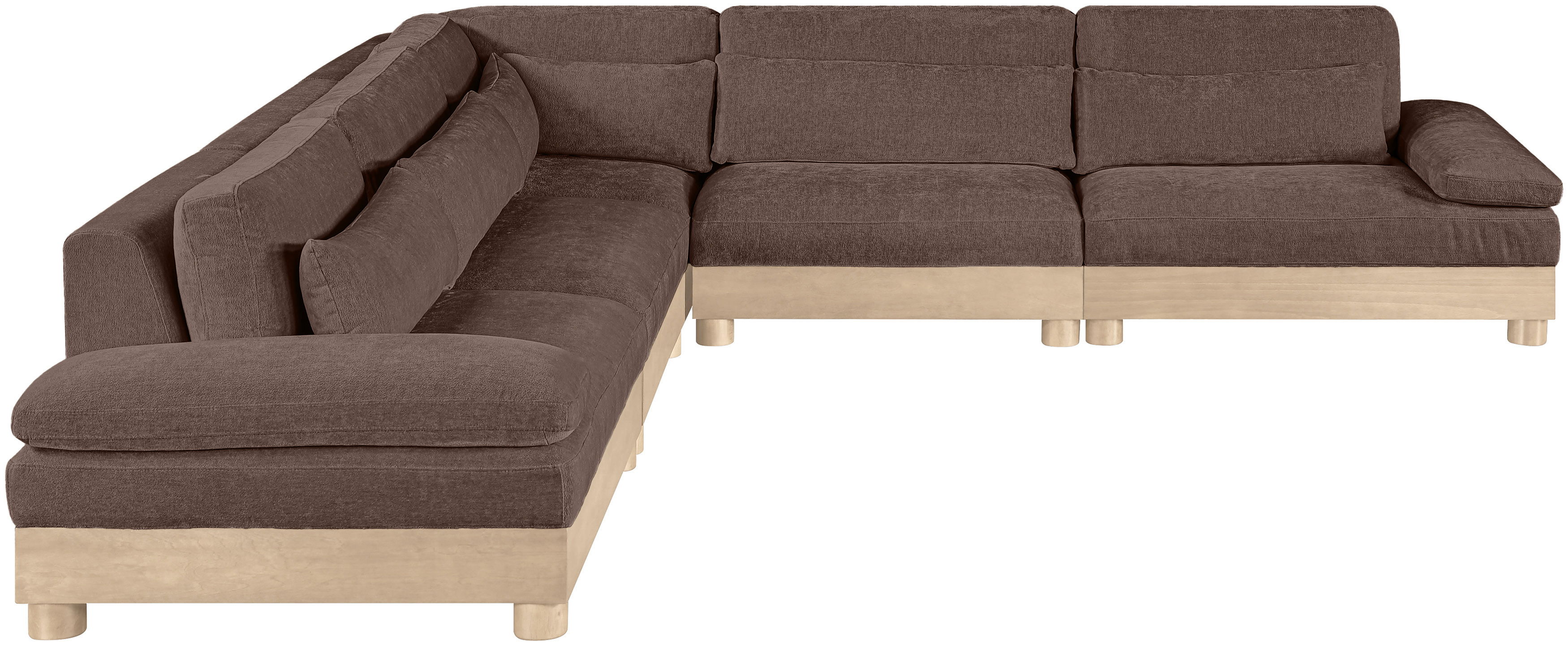 Turin - 127.75" Chenille Fabric Upholstered 5 Piece Modular Sectional (2 Armless Chairs, Corner Chair, Left Arm Chair, Right Arm Chair) - Brown / Natural Oak