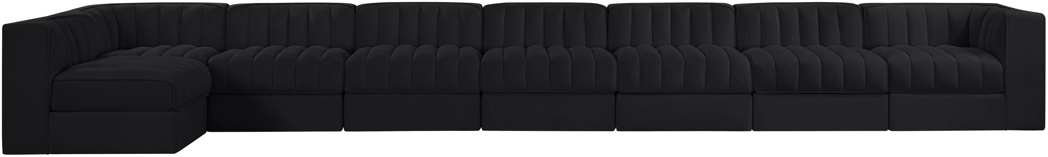 Rummi - Velvet Performance Fabric Upholstered 8 Piece Modular Sectional, L-Shaped (Right) - Black