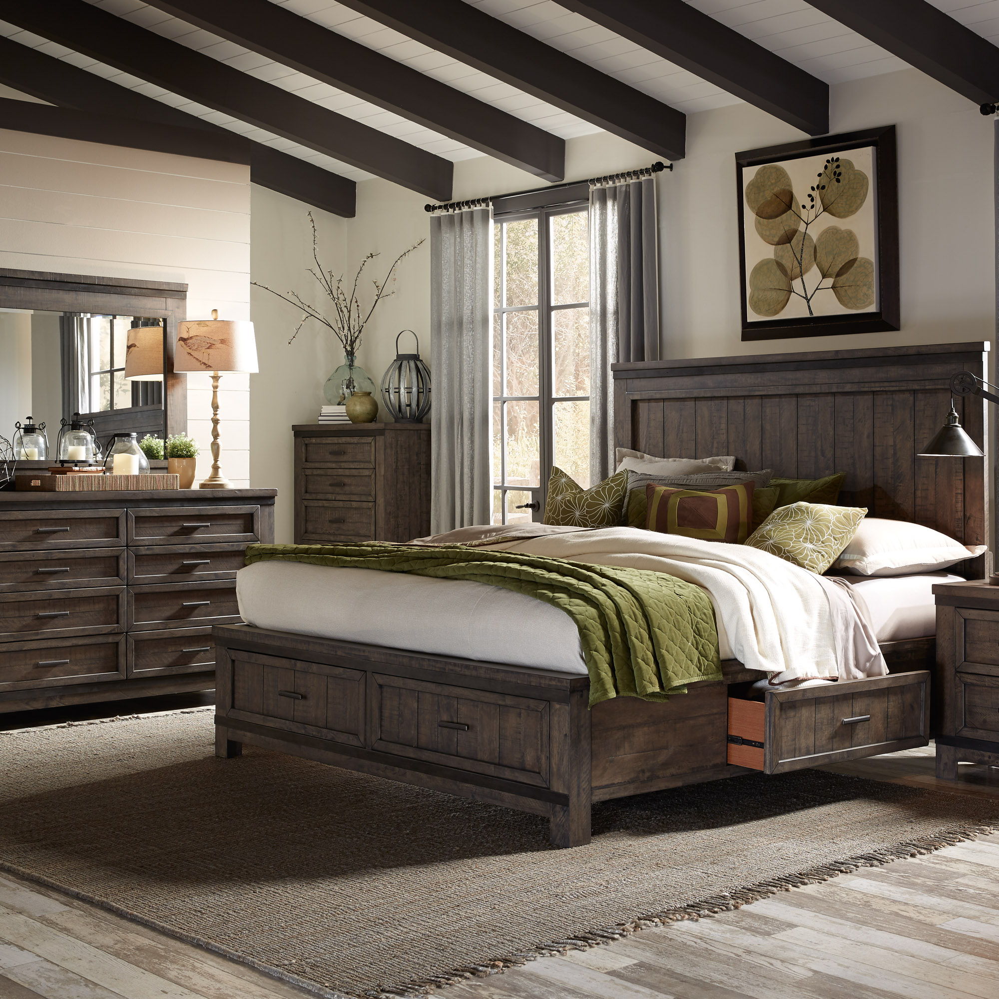 Liberty Furniture Thornwood Hills - 3 Piece Bedroom Set (King Two Sided Storage Bed, Dresser & Mirror) - Dark Brown