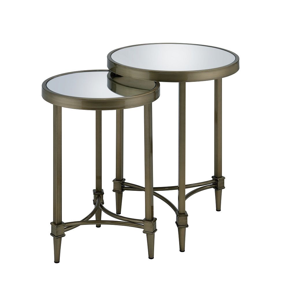 Aditya - Nesting Table - Mirrored & Antique Brass, gold