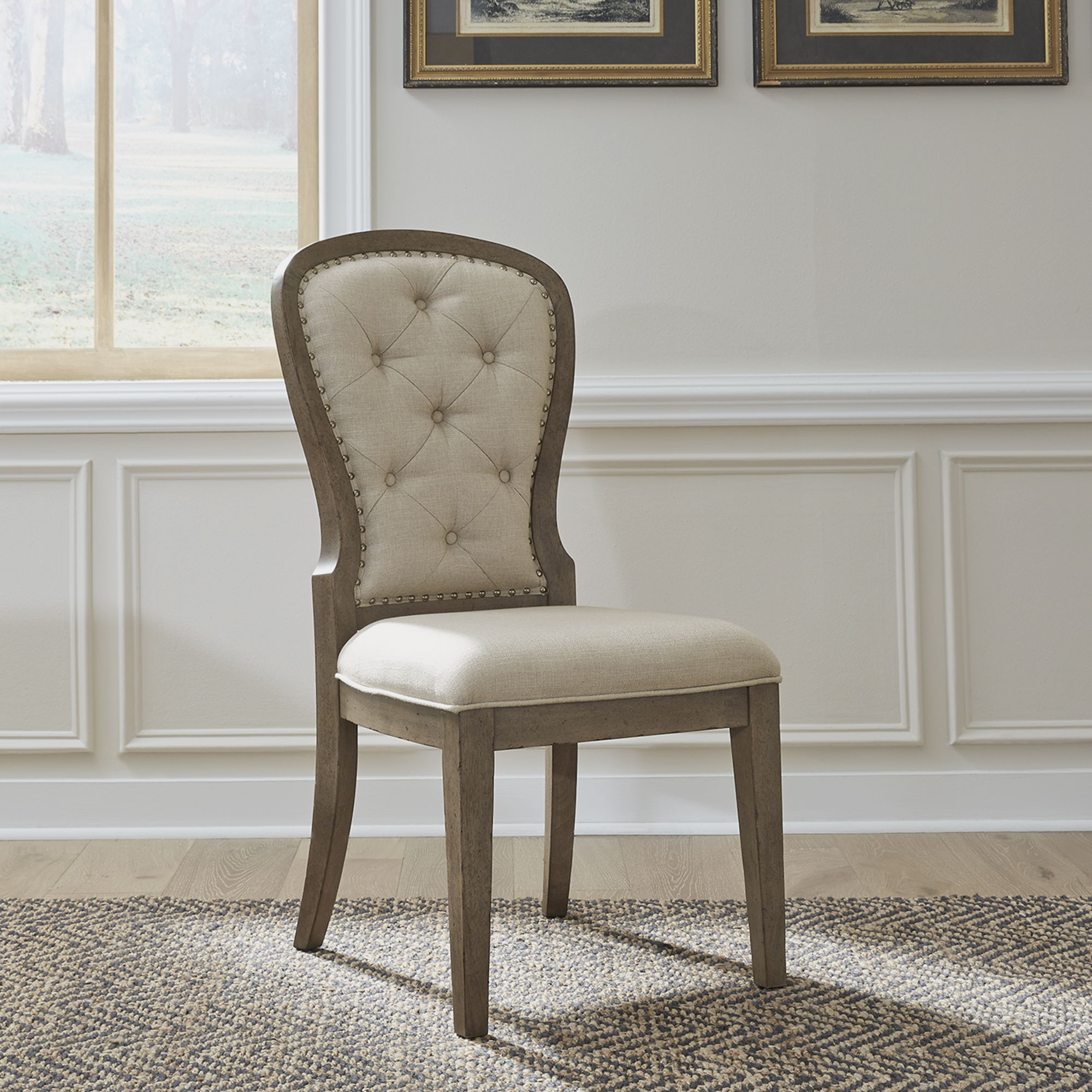 Liberty Furniture Americana Farmhouse - Upholstered Tufted Back Side Chair - Beige