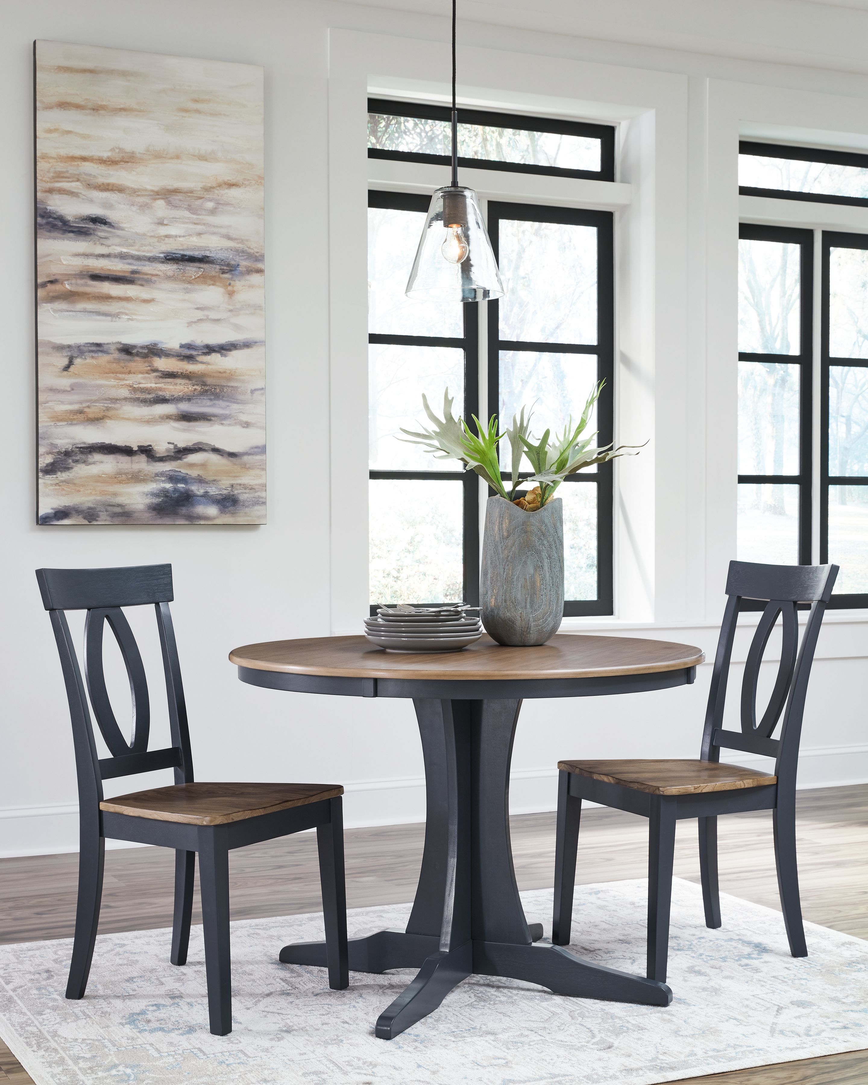 Ashley Landocken - Brown / Blue - 3 Pc. - Round Dining Table, 2 Side Chairs