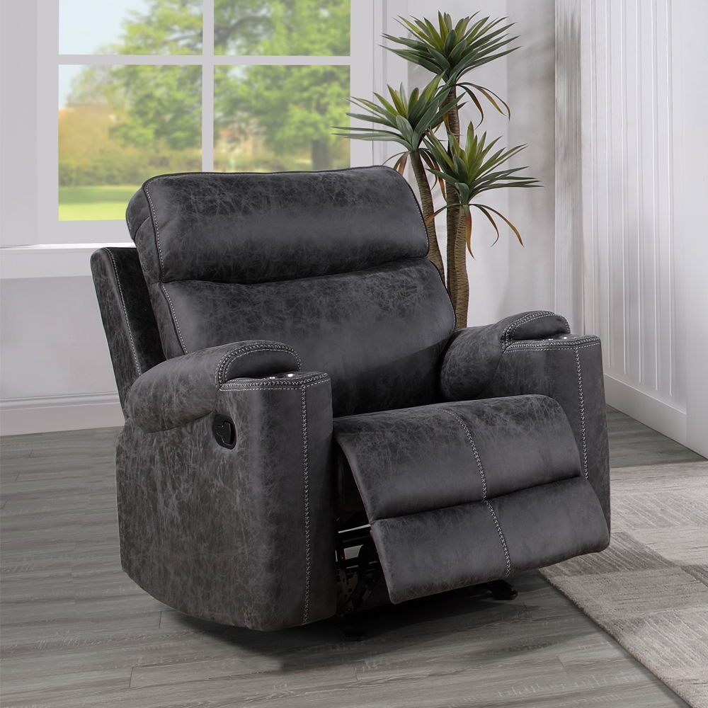Hirah - Motion Glider Recliner - Dark Gray Polish Microfiber, dark gray