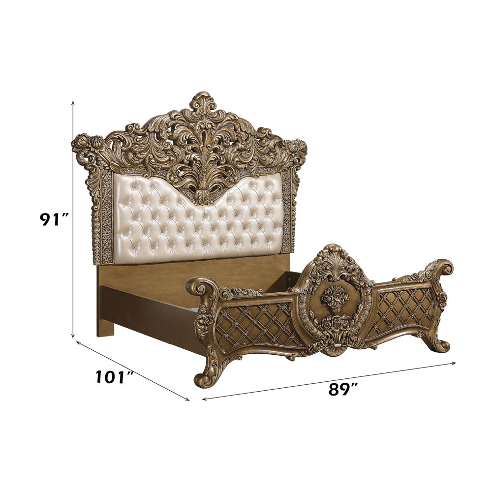Constantine - Eastern King Bed - Synthetic Leather , Light Gold, Brown & Gold, beige, view 6
