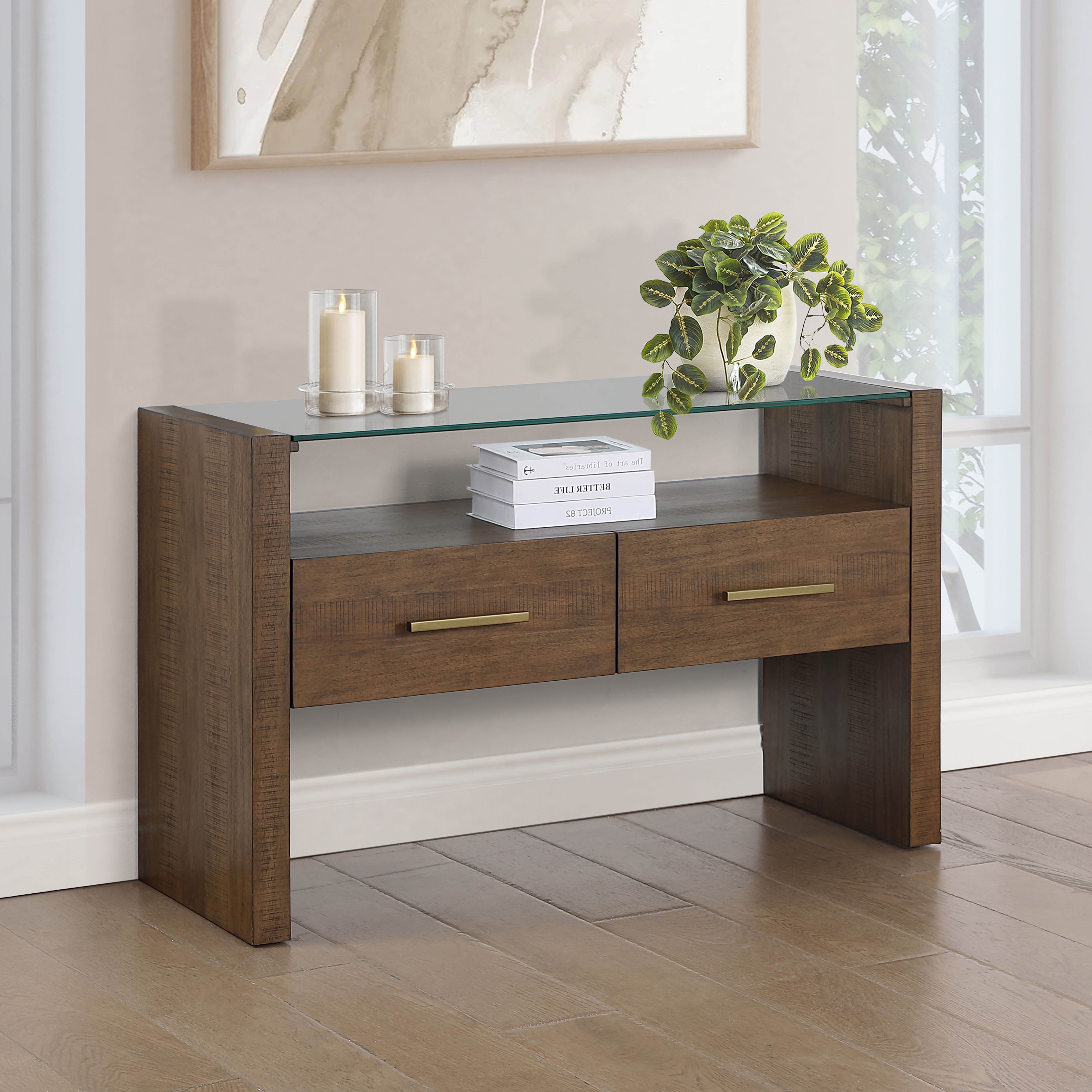 Garland - Glass Top Sofa Table - Brown