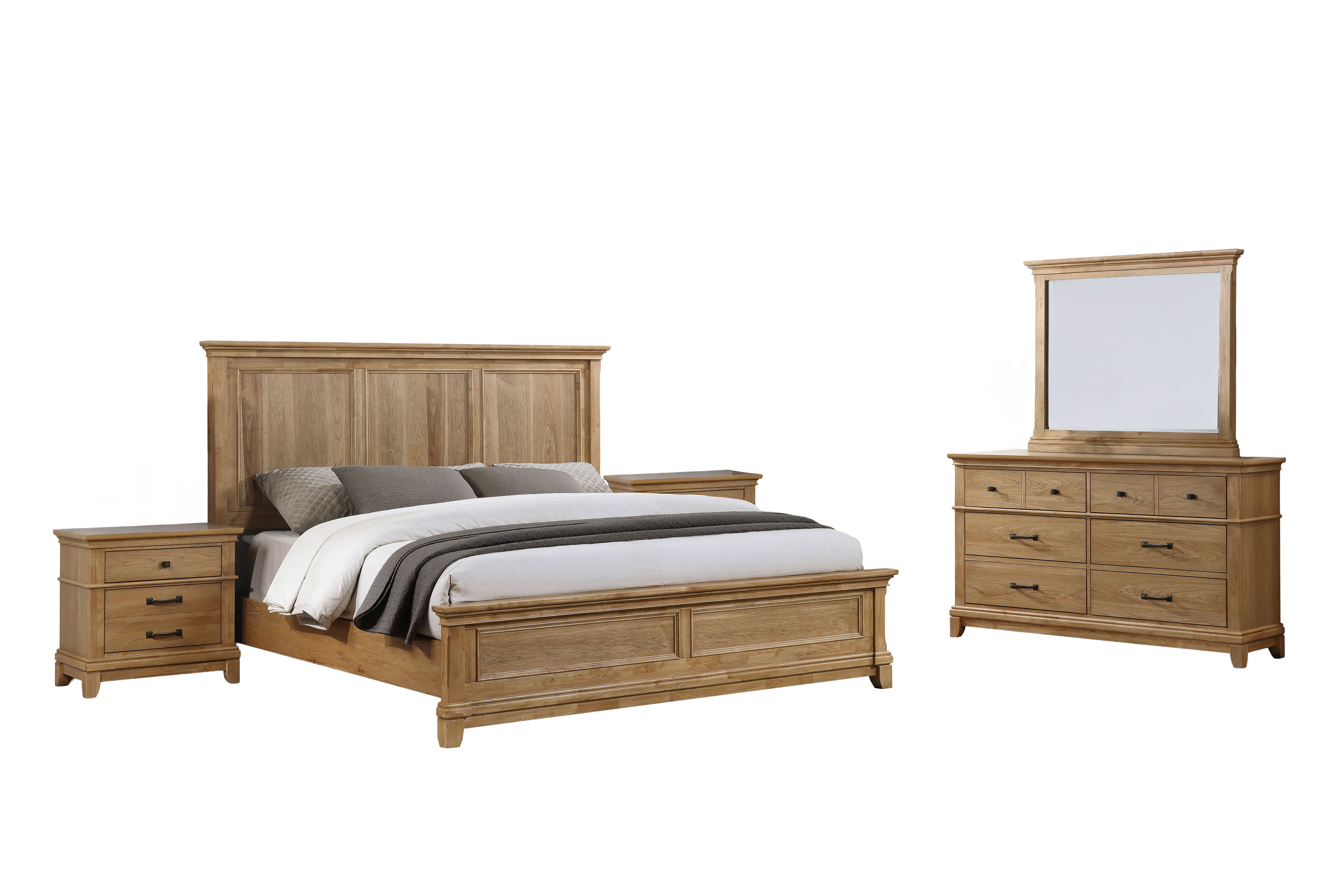 Sunstone - 6/6 Eastern King 5 Piece Bedroom Set (Bed & Dresser & Mirror & 2 Nightstands) - Light Brown
